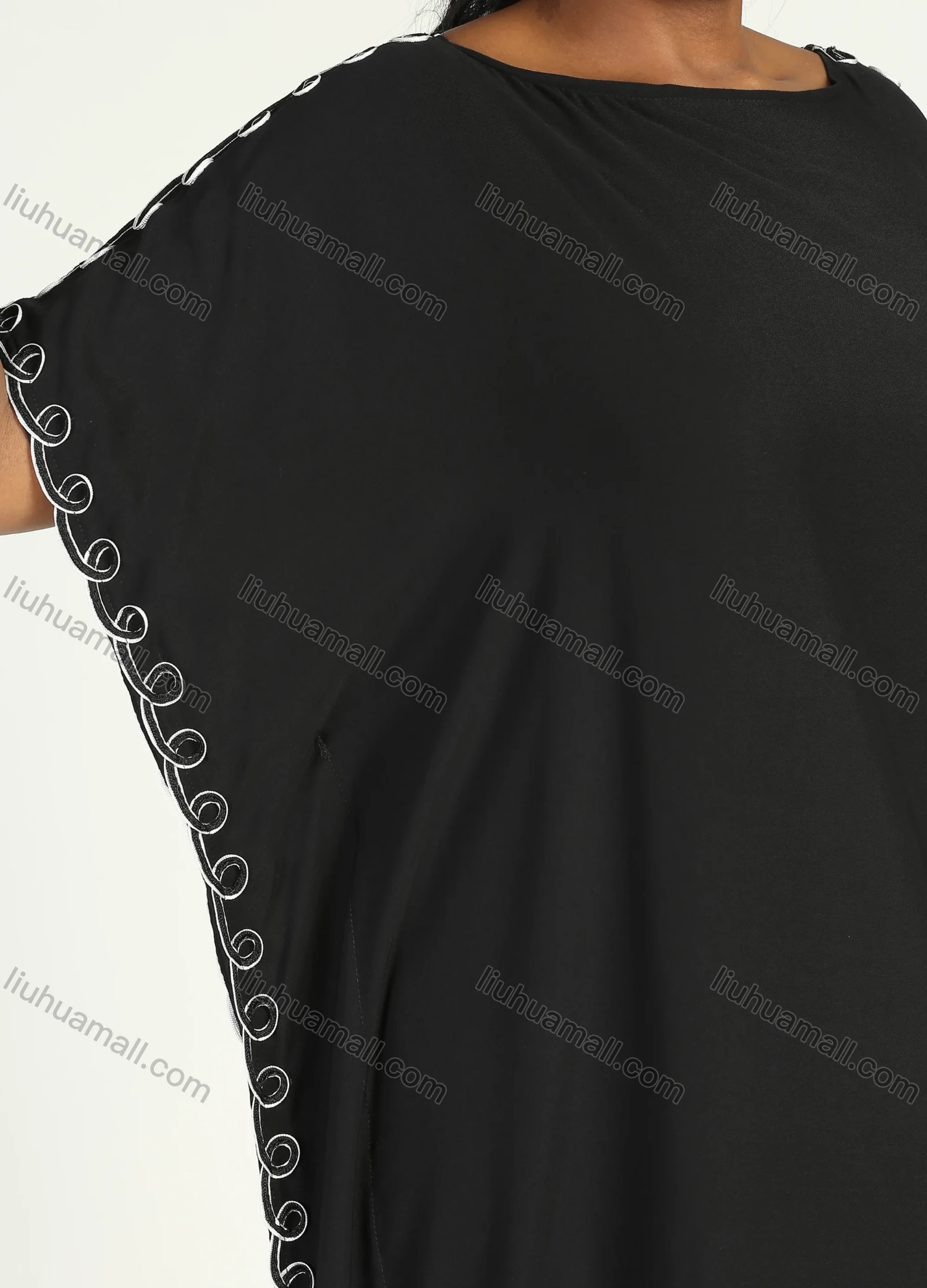 Wholesale Women's African Plus Size Vintage Round Neck Robe Batwing Sleeve Floral Embroidery Plain Kaftan Dress - Liuhuamall