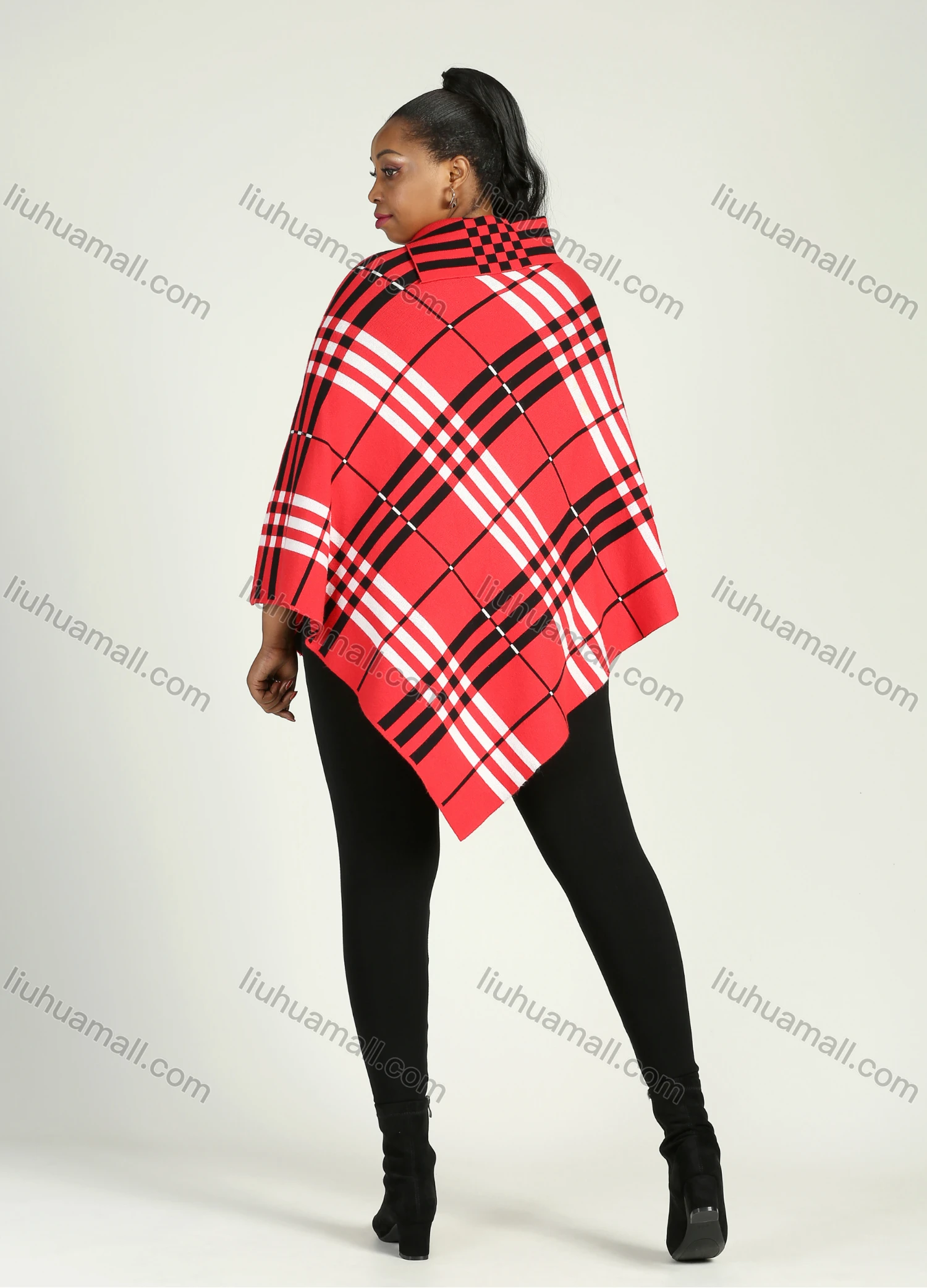 Wholesale Women's Collared Plaid Print Pullover Capes - Liuhuamall