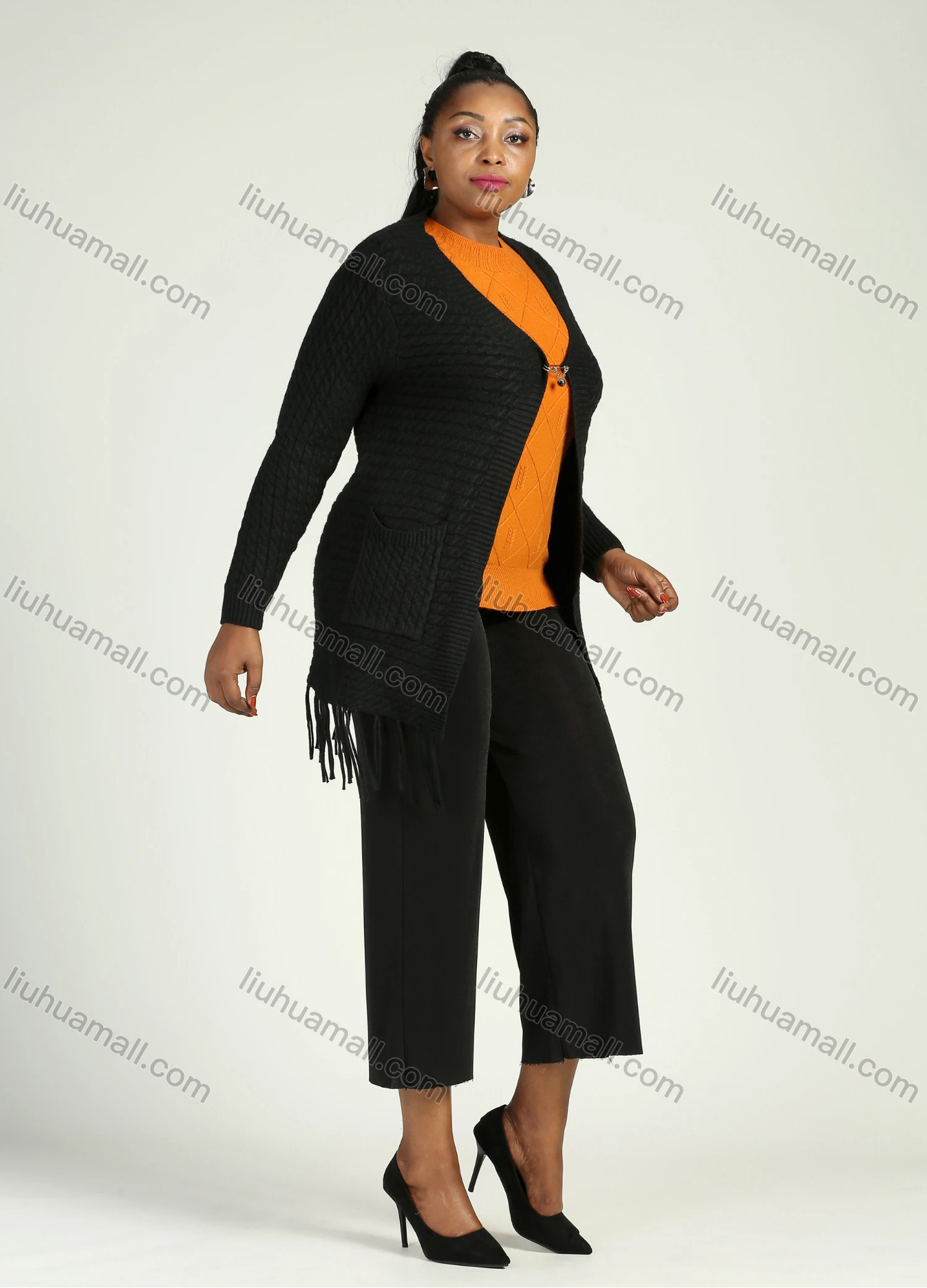 Wholesale Women's Casual Dual Pockets Long Sleeve Fringe Trim Cardigan - Liuhuamall