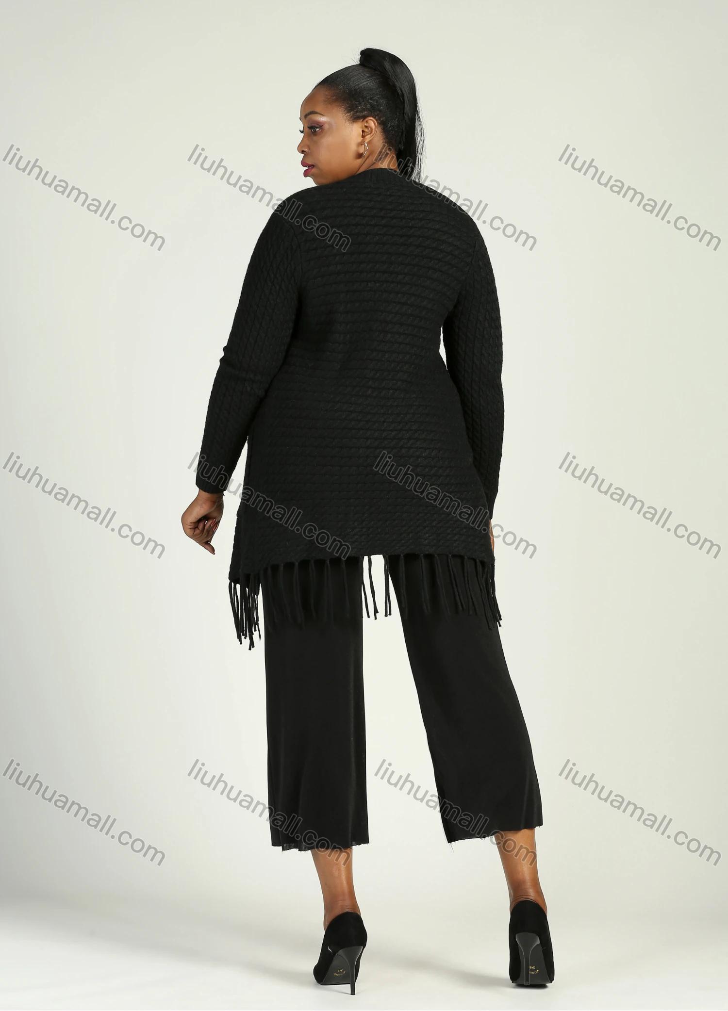 Wholesale Women's Casual Dual Pockets Long Sleeve Fringe Trim Cardigan - Liuhuamall