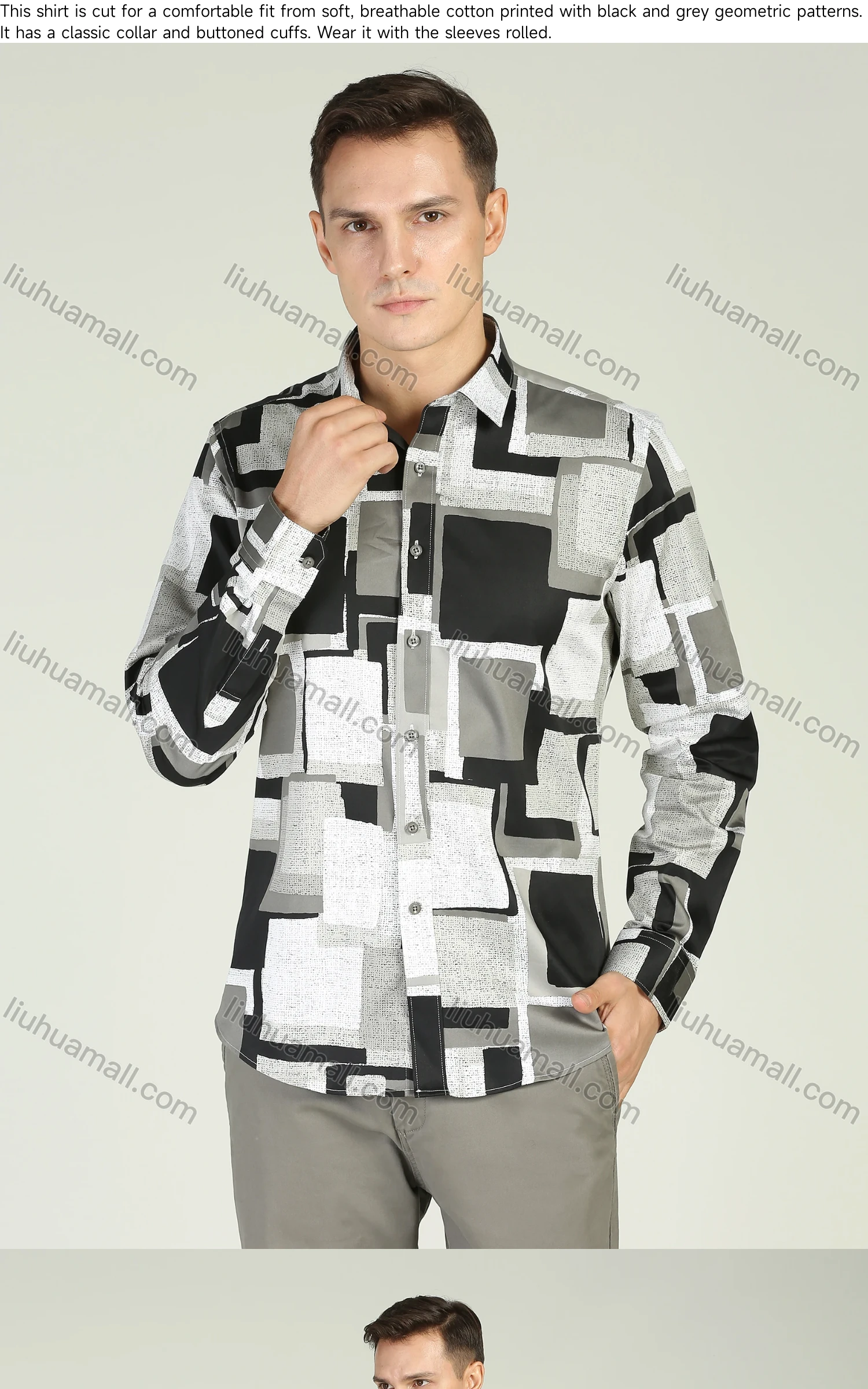 Wholesale Men's Casual Long Sleeve Button Down Geometric Print Shirt - Liuhuamall