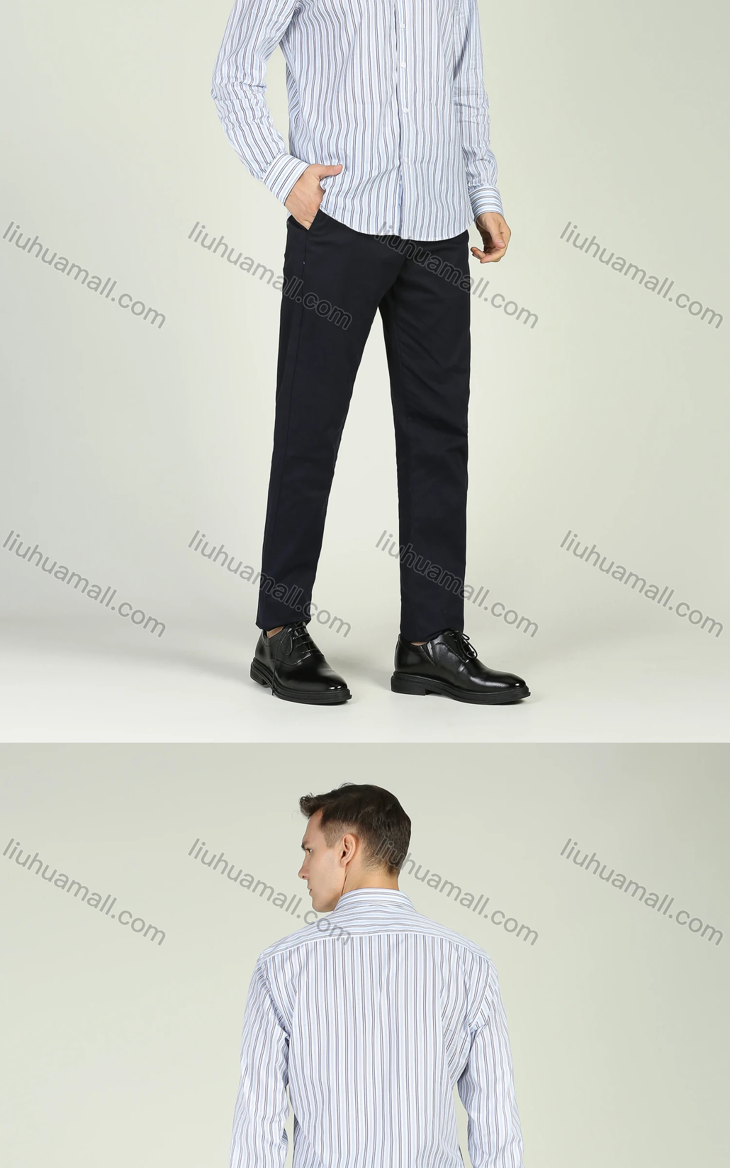 Wholesale Men's Business Long Sleeve Button Down Striped Shirt - Liuhuamall