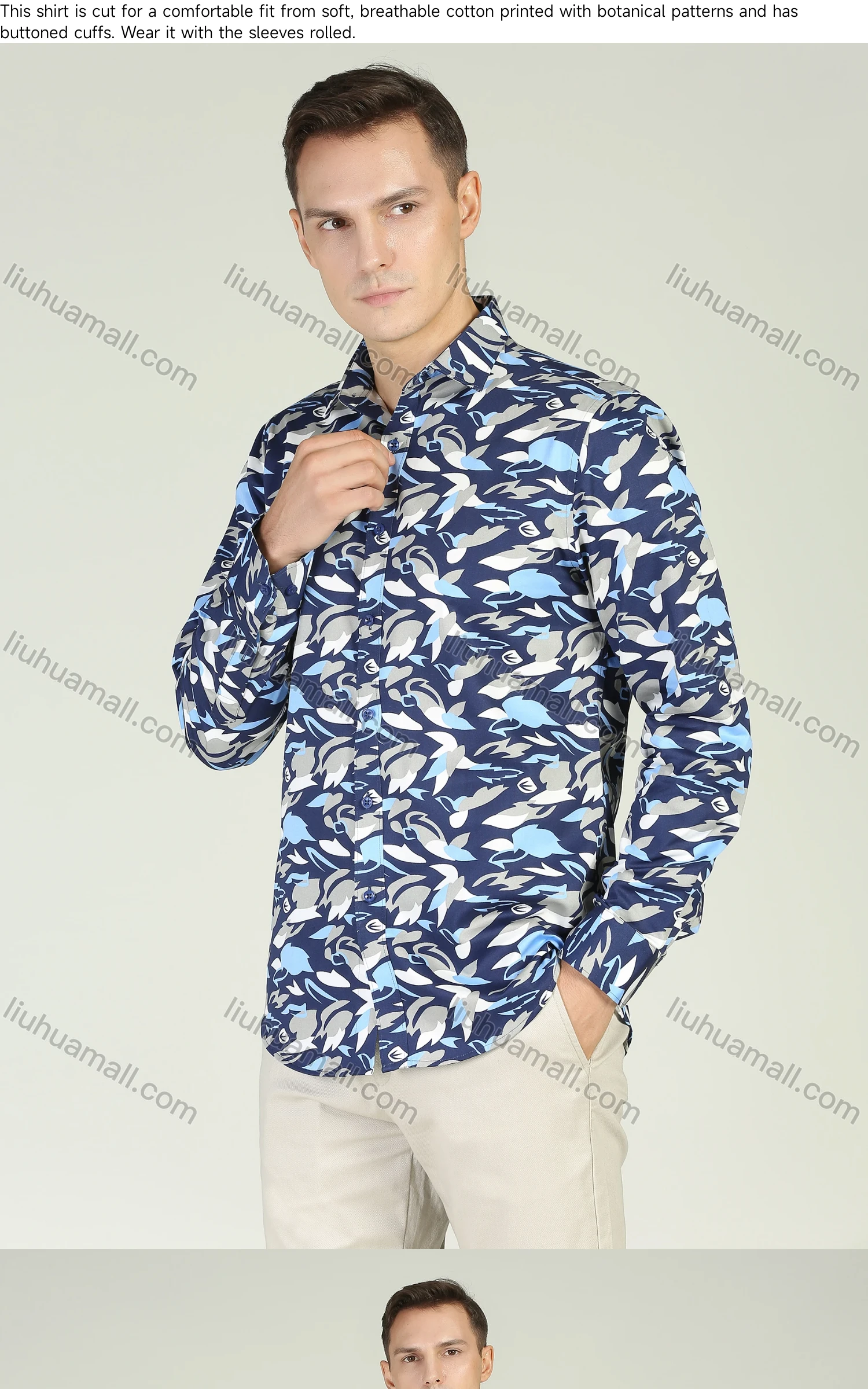 Wholesale Men's Casual Button Down Long Sleeve Allover Print Shirt - Liuhuamall