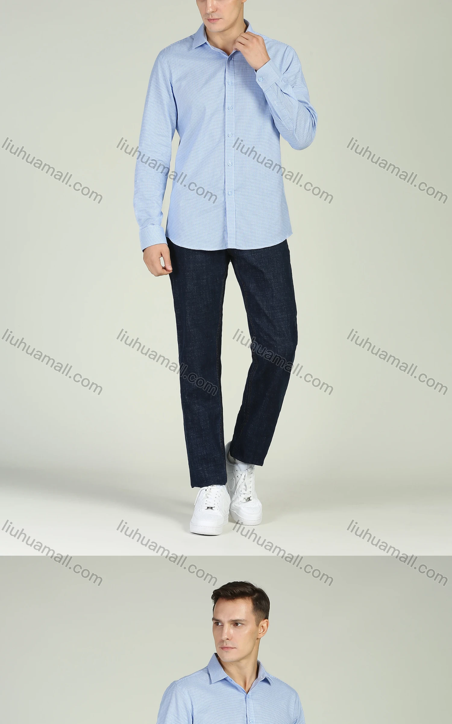 Wholesale Men's Business Button Down Long Sleeve Striped Shirt - Liuhuamall