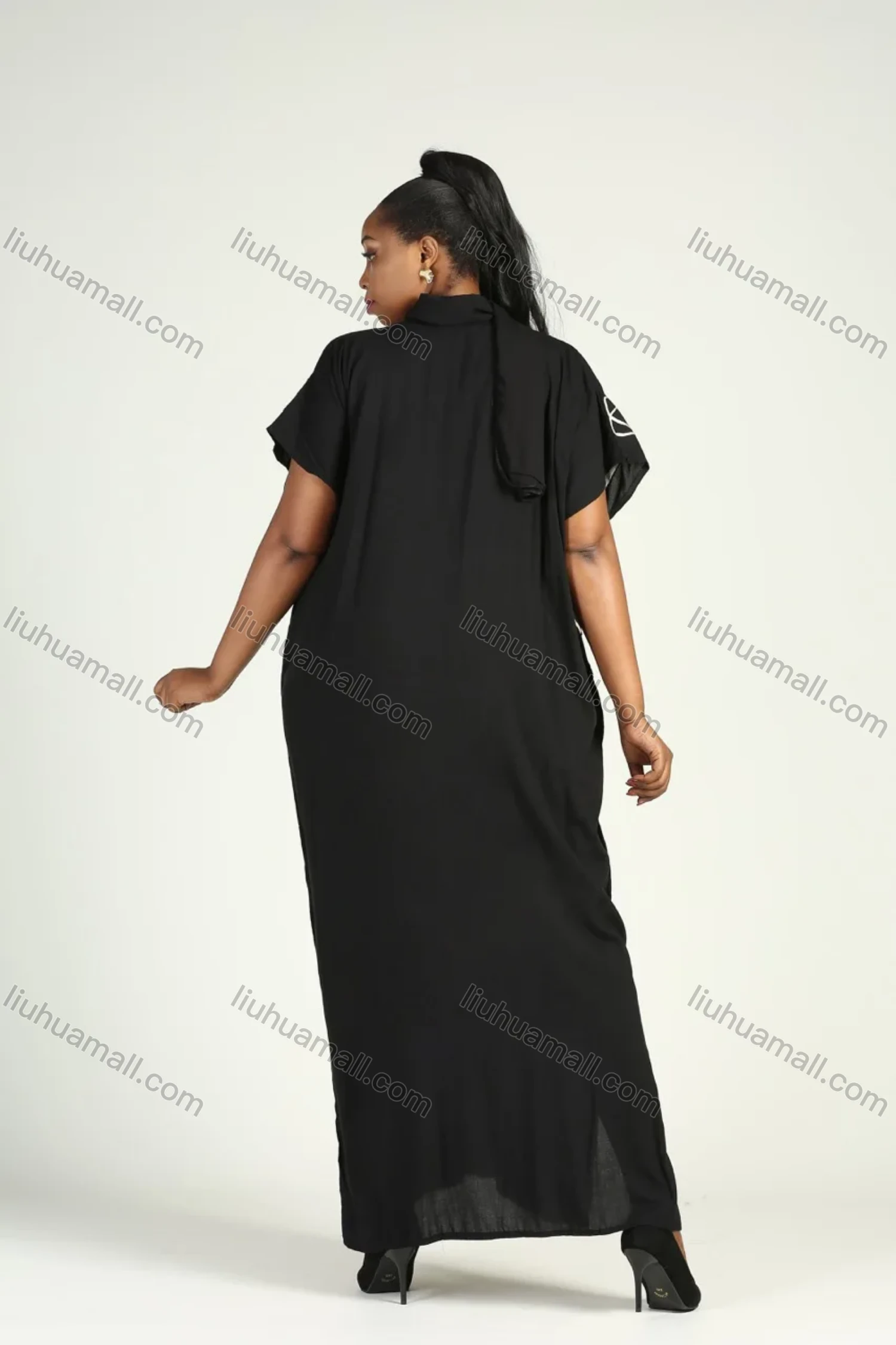 Wholesale Women's African Elegant Short Sleeve Round Neck 2021102297559351 Kaftan Dress With Scarf - Liuhuamall