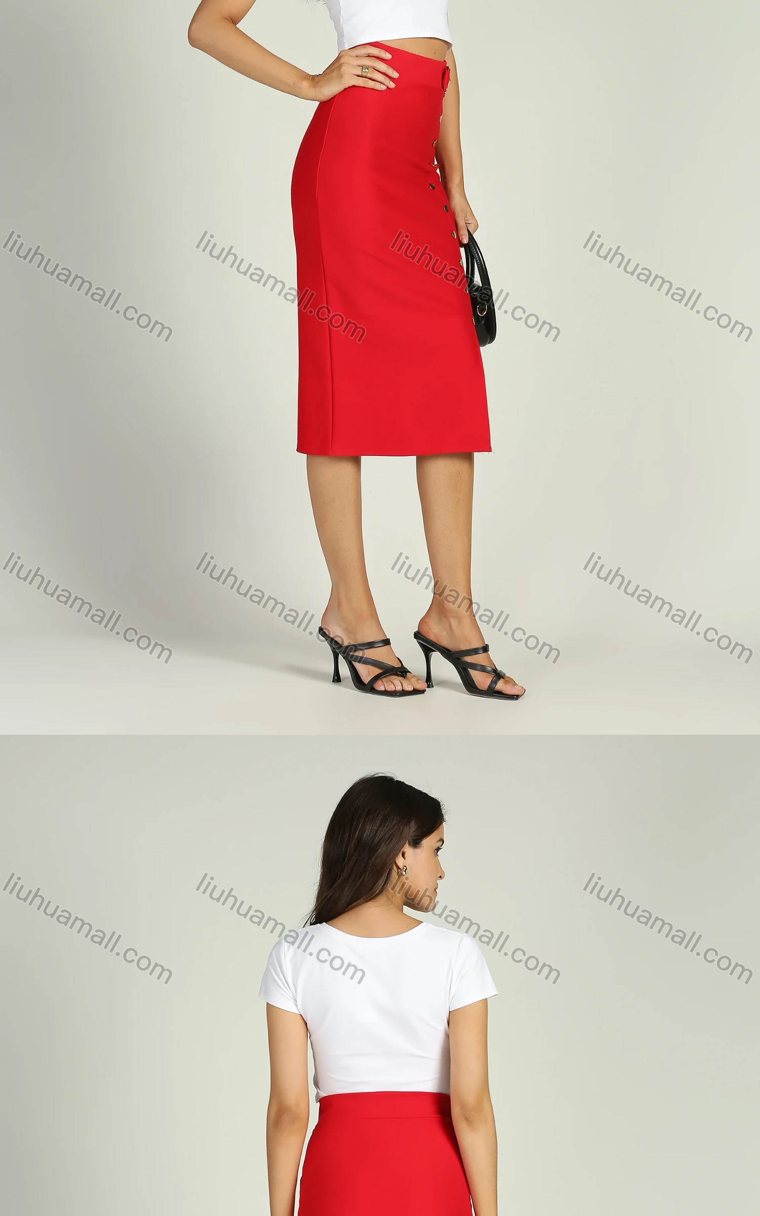 Wholesale Women's Spring Solid High Waist Regular Fit Pencil Midi Skirt - Liuhuamall