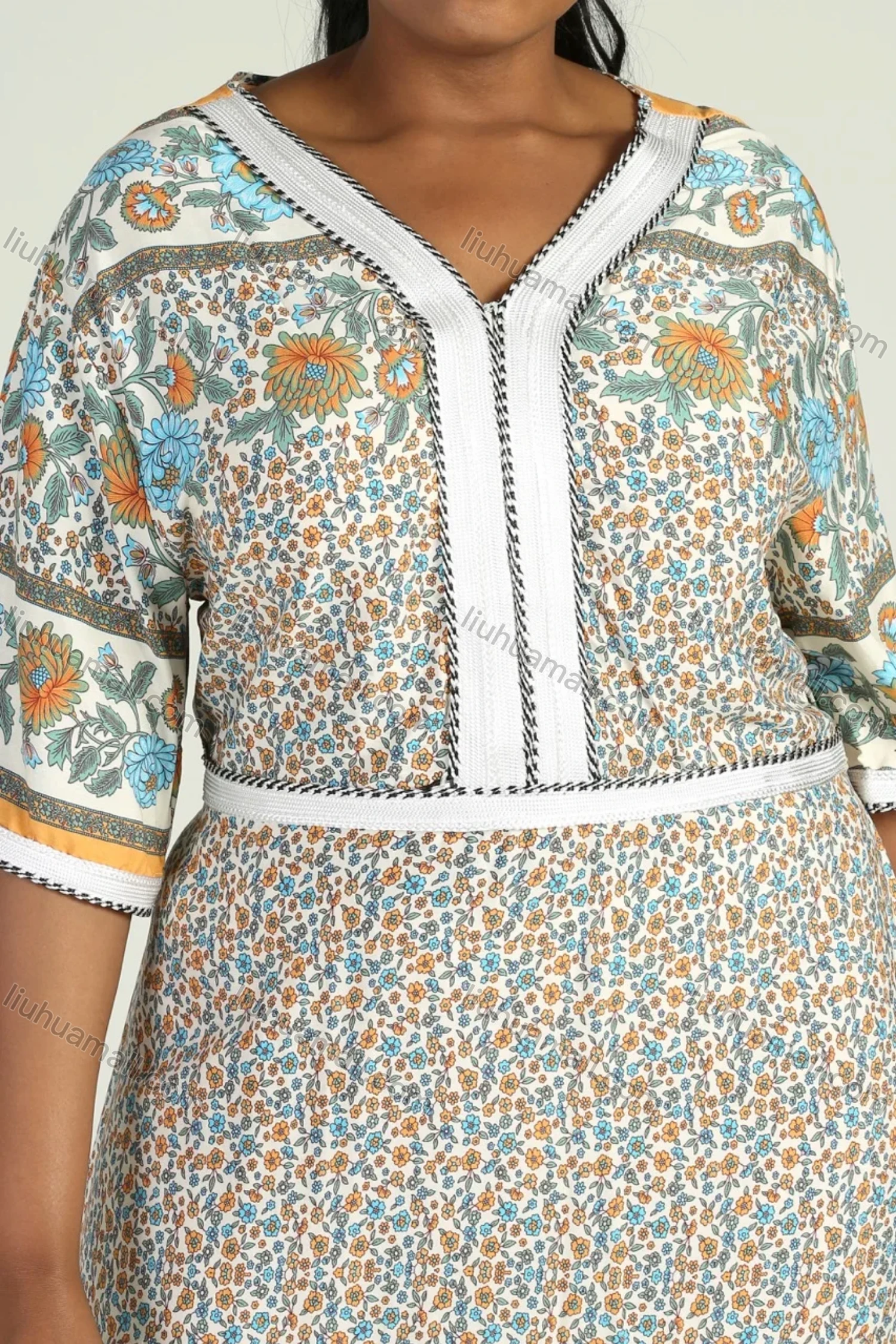 Wholesale Women's Plus Size Ditsy Floral V Neck Half Sleeve Maxi Dress - Liuhuamall