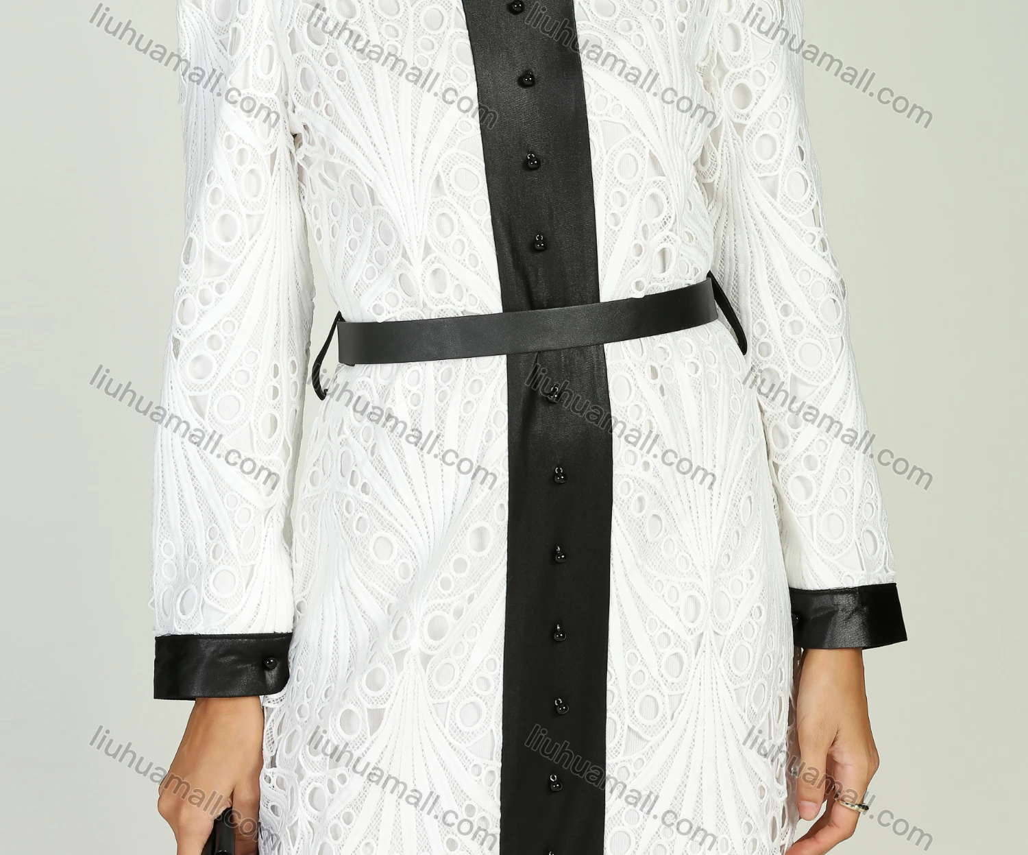 Wholesale Women's V Neck Guipure Lace Contrast Trim Maxi Dress - Liuhuamall