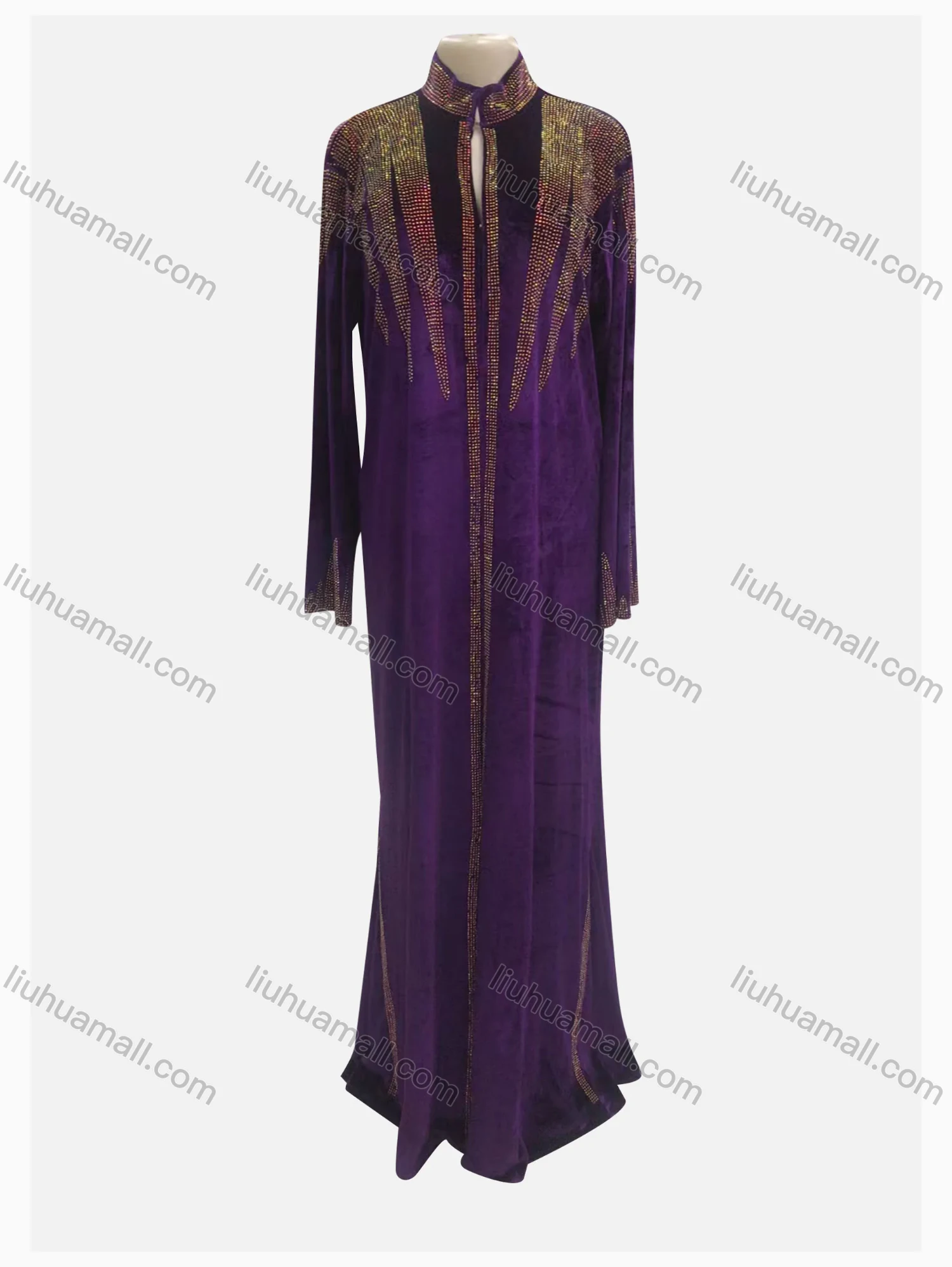 Wholesale Women's Muslim Stand Collar Long Sleeve Sequin Glitter Maxi Kimono Cover Up Cardigan - Liuhuamall
