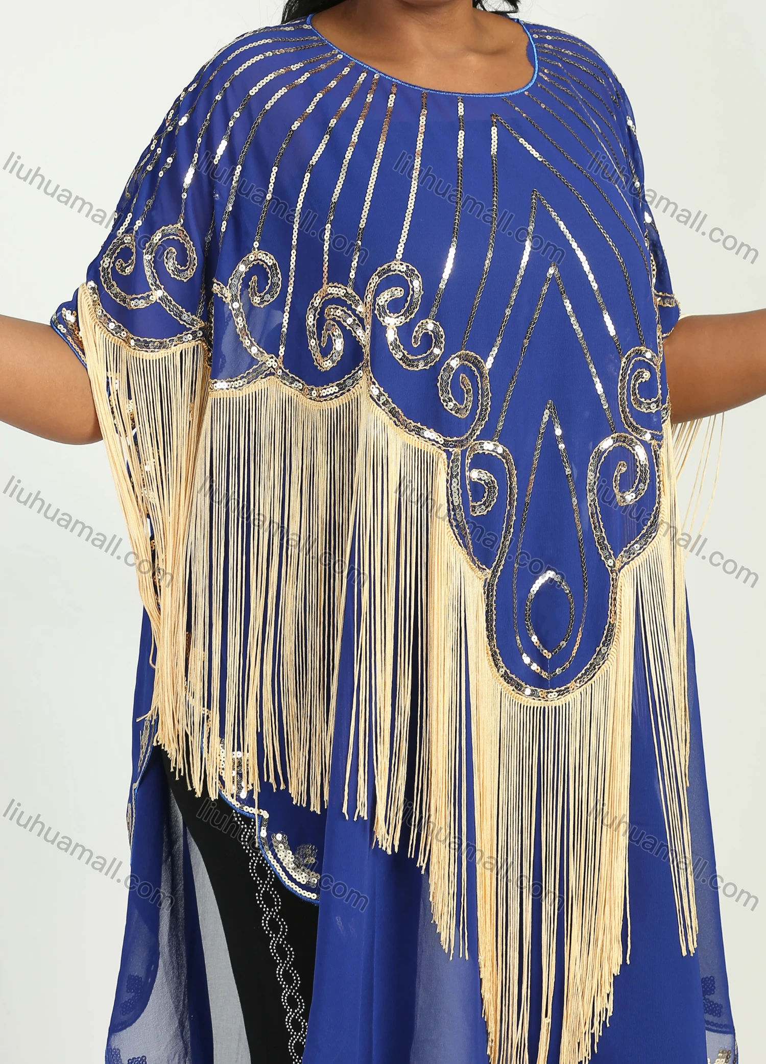 Wholesale Women's Muslim Sequin Scallop Edge Pullover Triangular Hem Sheer Mesh Cover Up Cloak - Liuhuamall