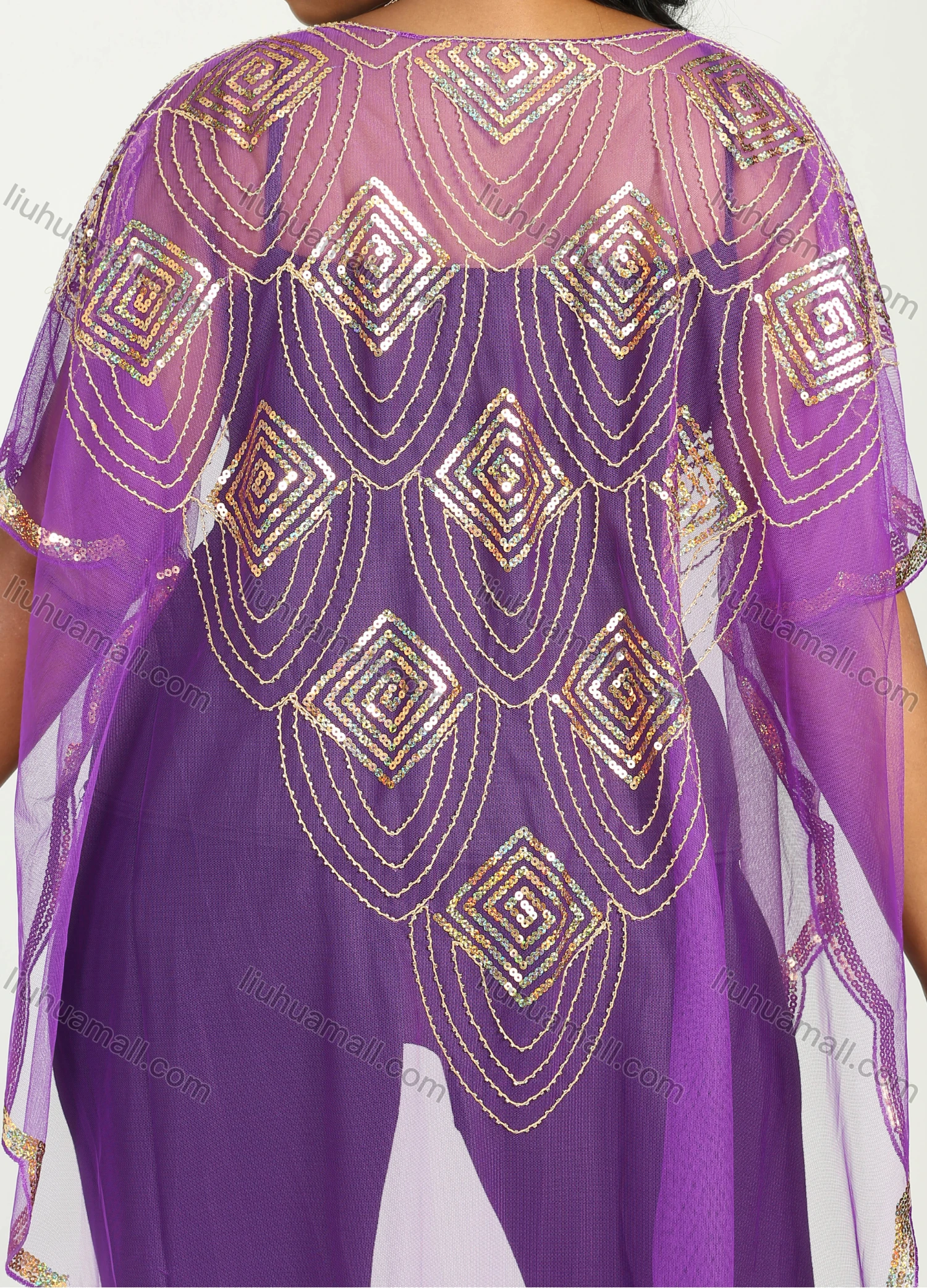 Wholesale Women's Muslim Islamic Glamorous Triangle Hem Sequin Mesh Translucent Cover Up Cloak - Liuhuamall