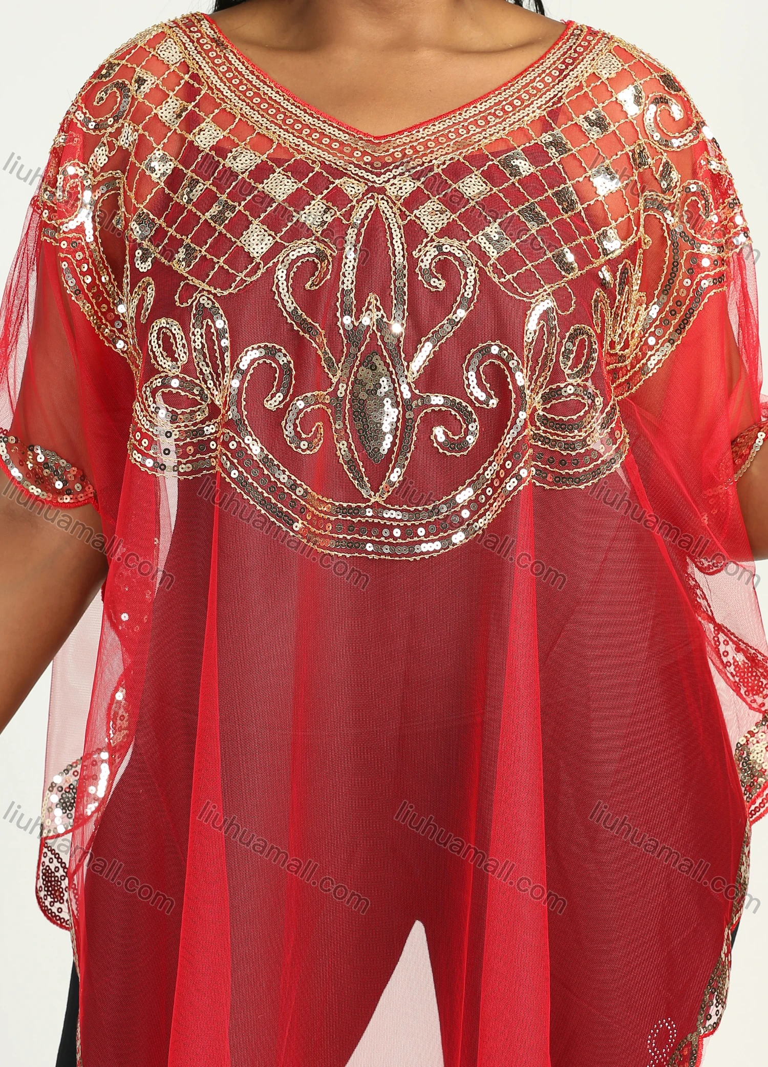 Wholesale Women's Arabic Dubai Glamorous Triangle Hem Muslim Islamic Sequin Mesh Translucent Cover Up Cloak - Liuhuamall
