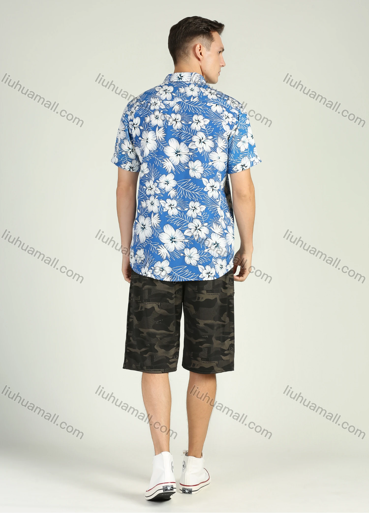 Wholesale Men's Vacation Allover Floral Print Short Sleeve Button Down Casual Shirt - Liuhuamall