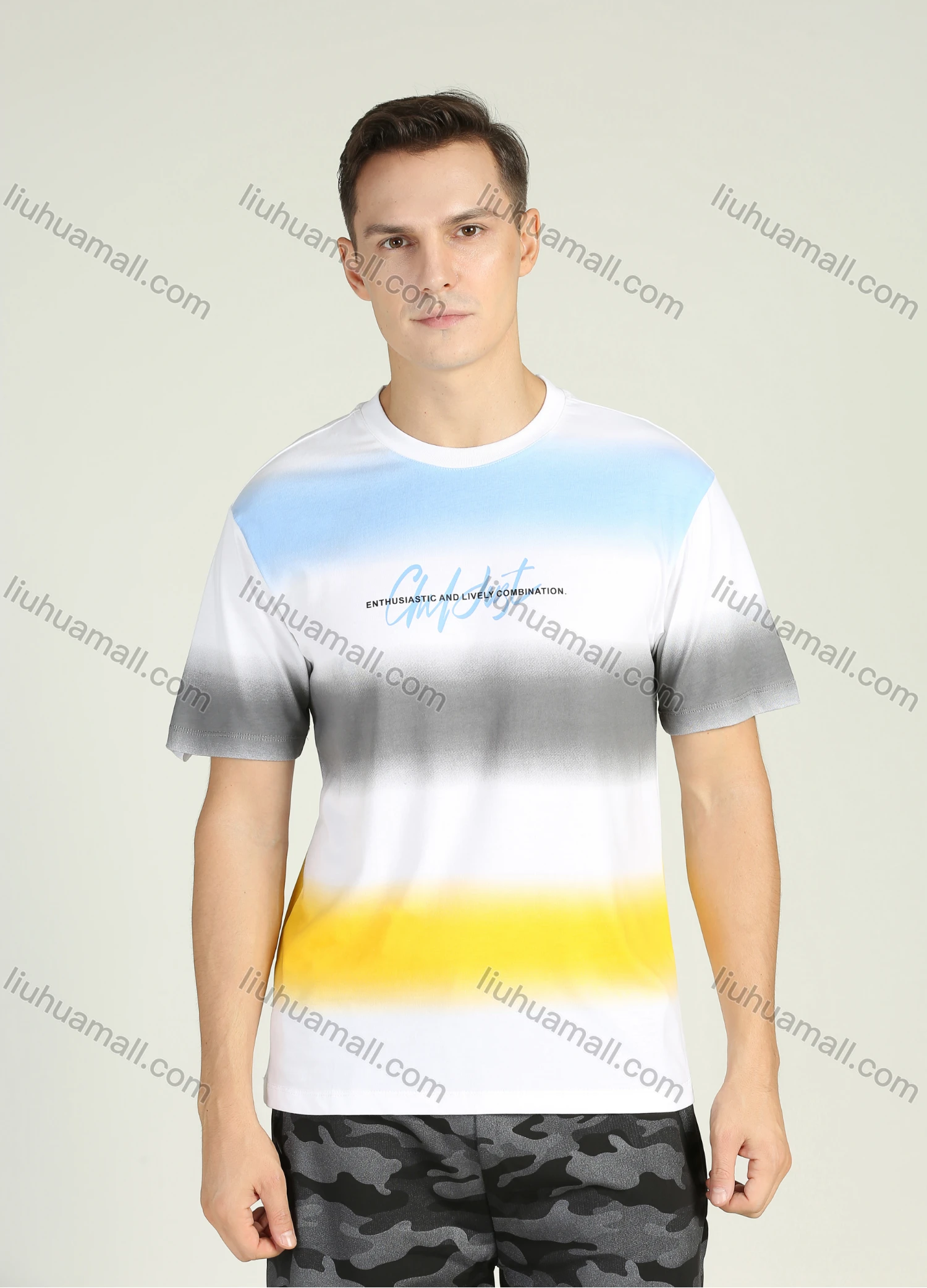 Wholesale Men's Colorblock Short Sleeve Round Neck Letter Print T Shirt - Liuhuamall