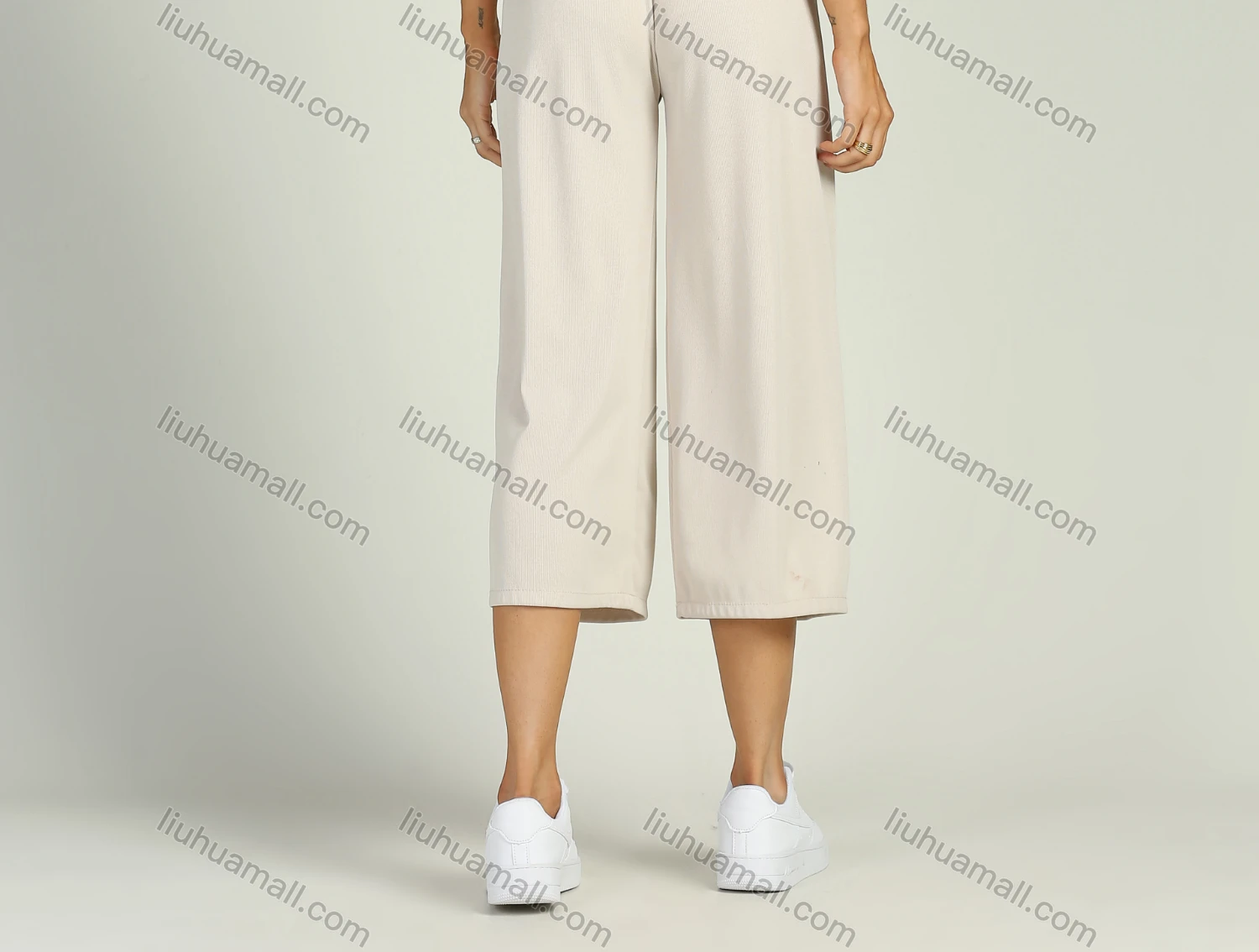 Wholesale Women's Casual Casual Wide Leg Belted Solid Cropped Pants - Liuhuamall