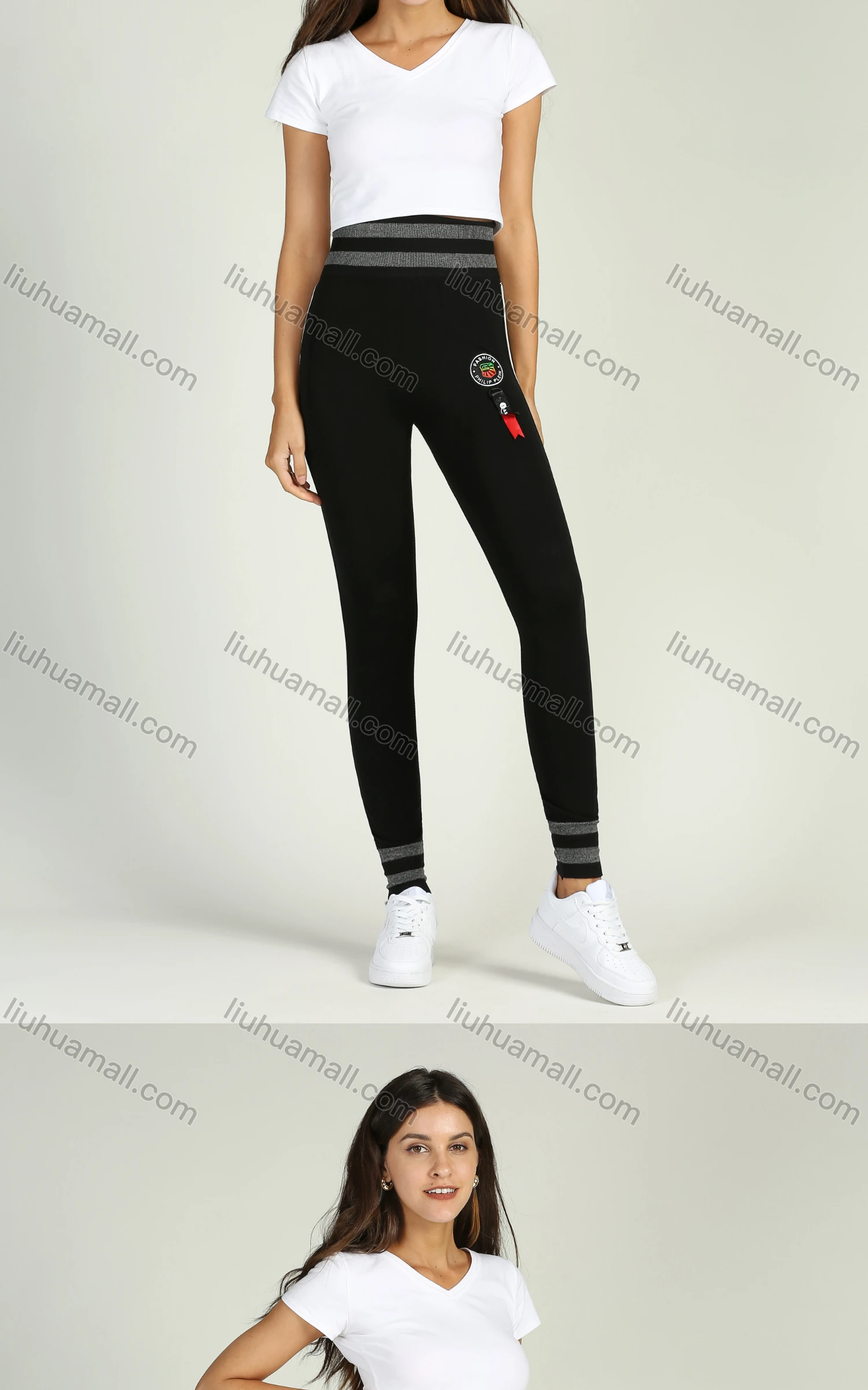 Wholesale Women's High Waist Striped Stretch Skinny Pants - Liuhuamall