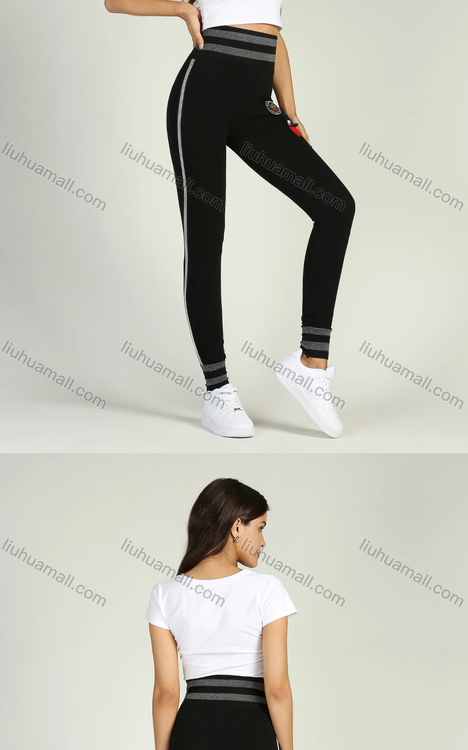 Wholesale Women's High Waist Striped Stretch Skinny Pants - Liuhuamall