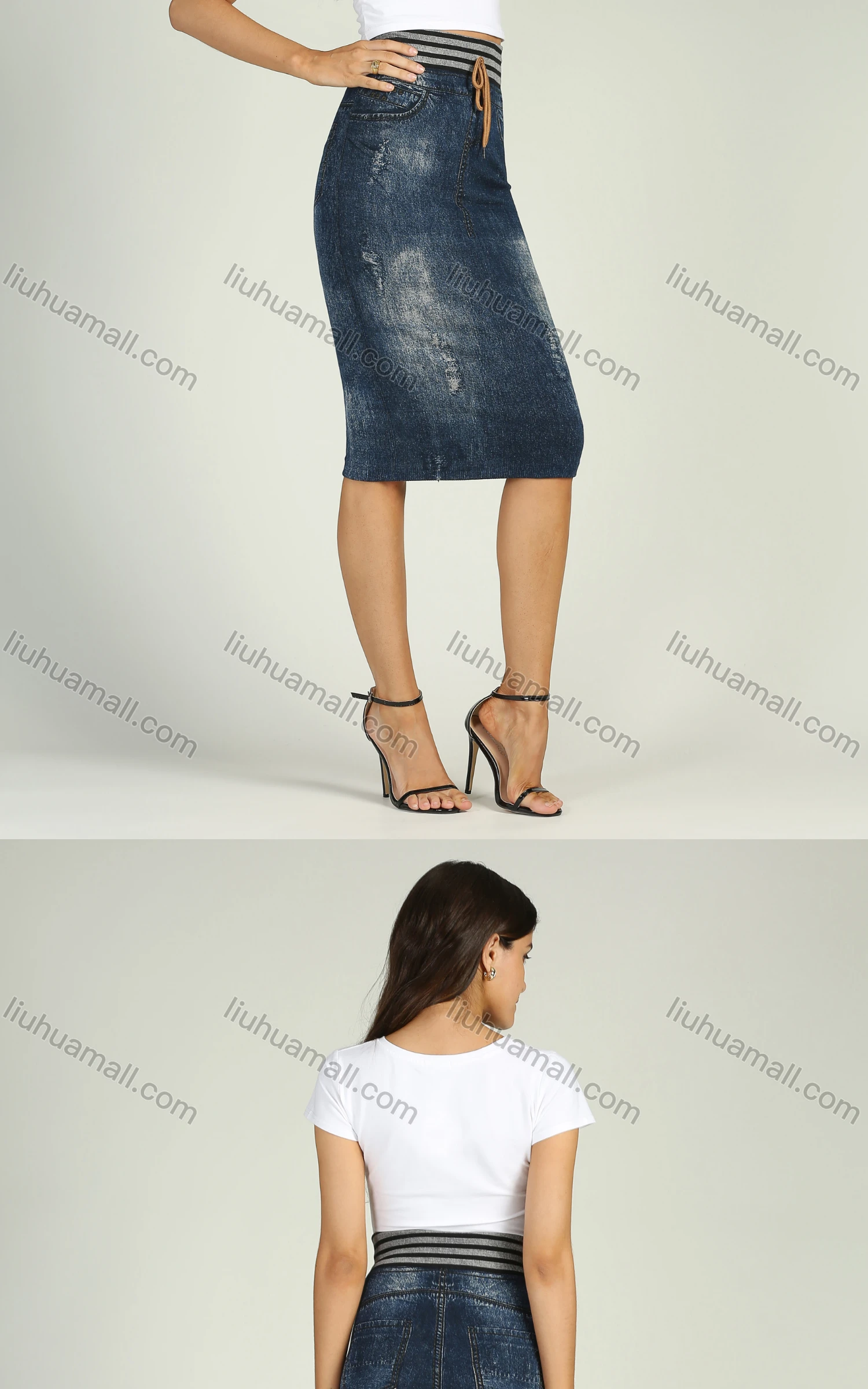 Wholesale Women's Summer High Waist Dark Wash Denim Pencil Skirt - Liuhuamall