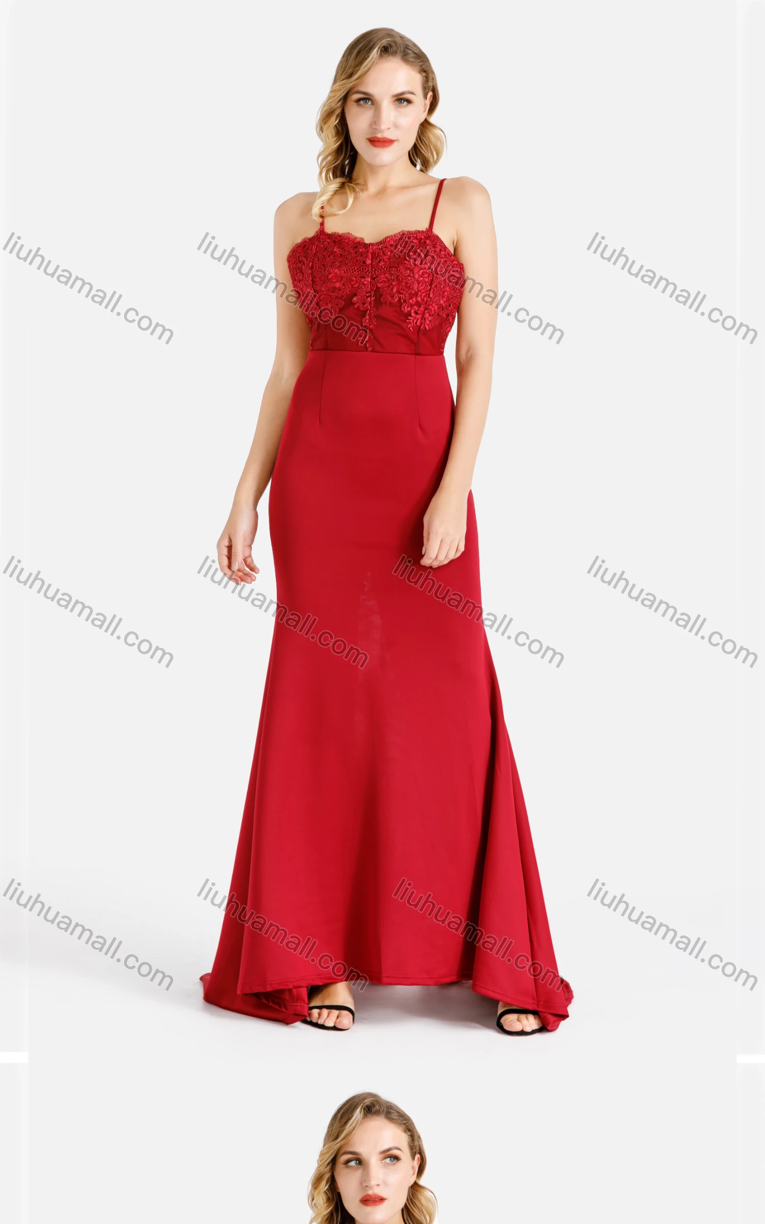 Wholesale Women's Elegant Plain Appliques Splicing Sheer Mesh Zip Back Bodycon Cami Evening Dress - Liuhuamall