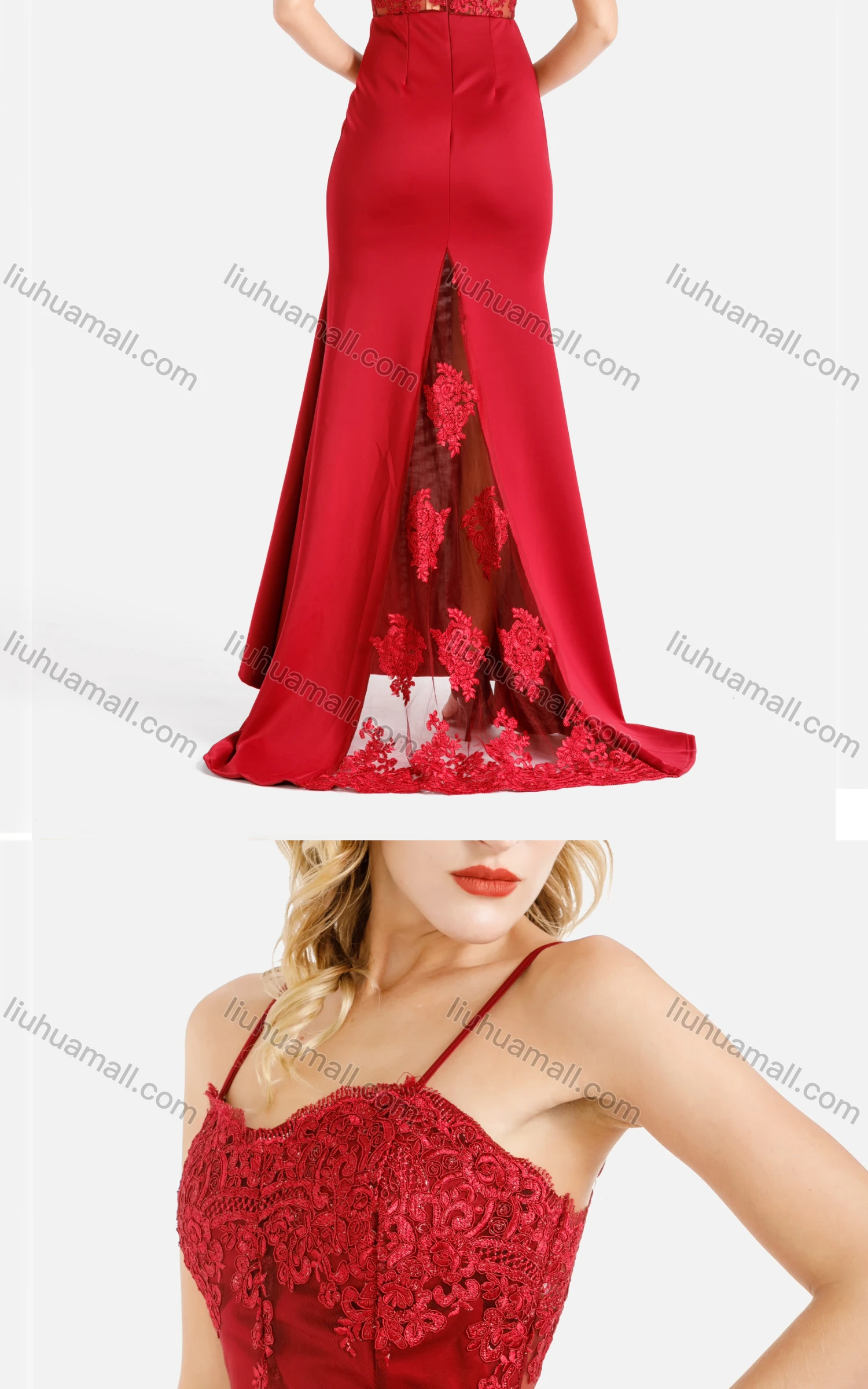 Wholesale Women's Elegant Plain Appliques Splicing Sheer Mesh Zip Back Bodycon Cami Evening Dress - Liuhuamall