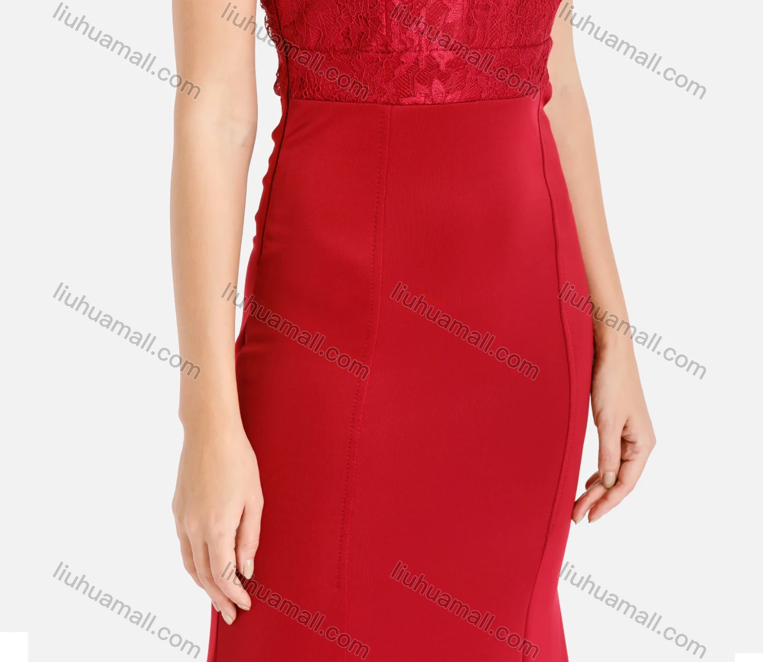 Wholesale Women's Elegant V Neck Sleeveless Ruched Beaded Applique Splicing Sheer Mesh Maxi Mermaid Evening Dress - Liuhuamall