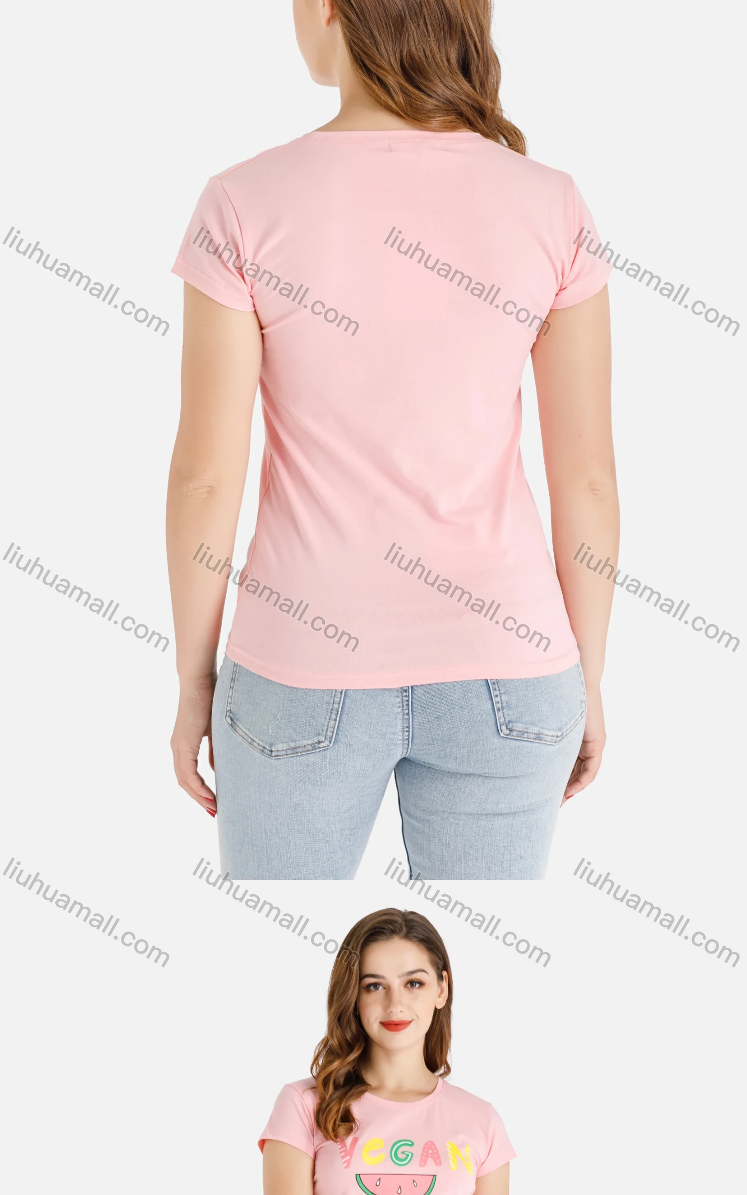 Wholesale Women's Casual Letter Fruit Print Short Sleeve Round Neck Tee - Liuhuamall