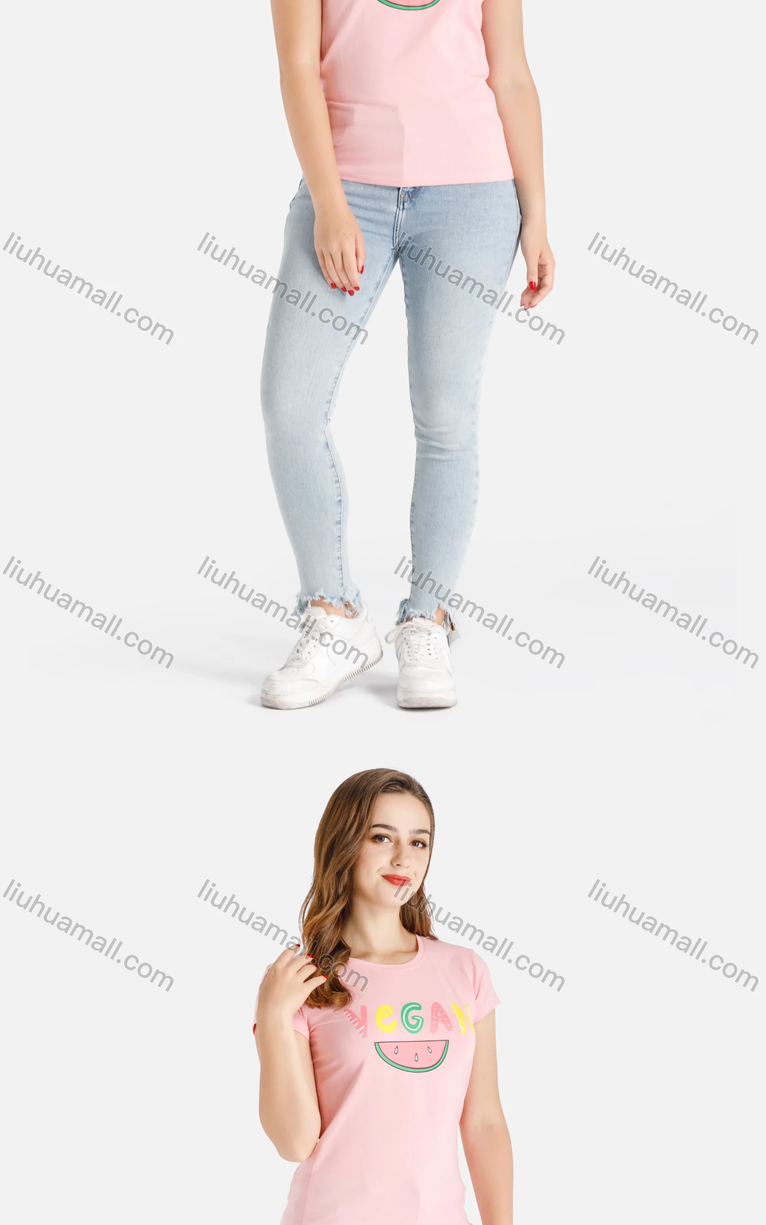 Wholesale Women's Casual Letter Fruit Print Short Sleeve Round Neck Tee - Liuhuamall