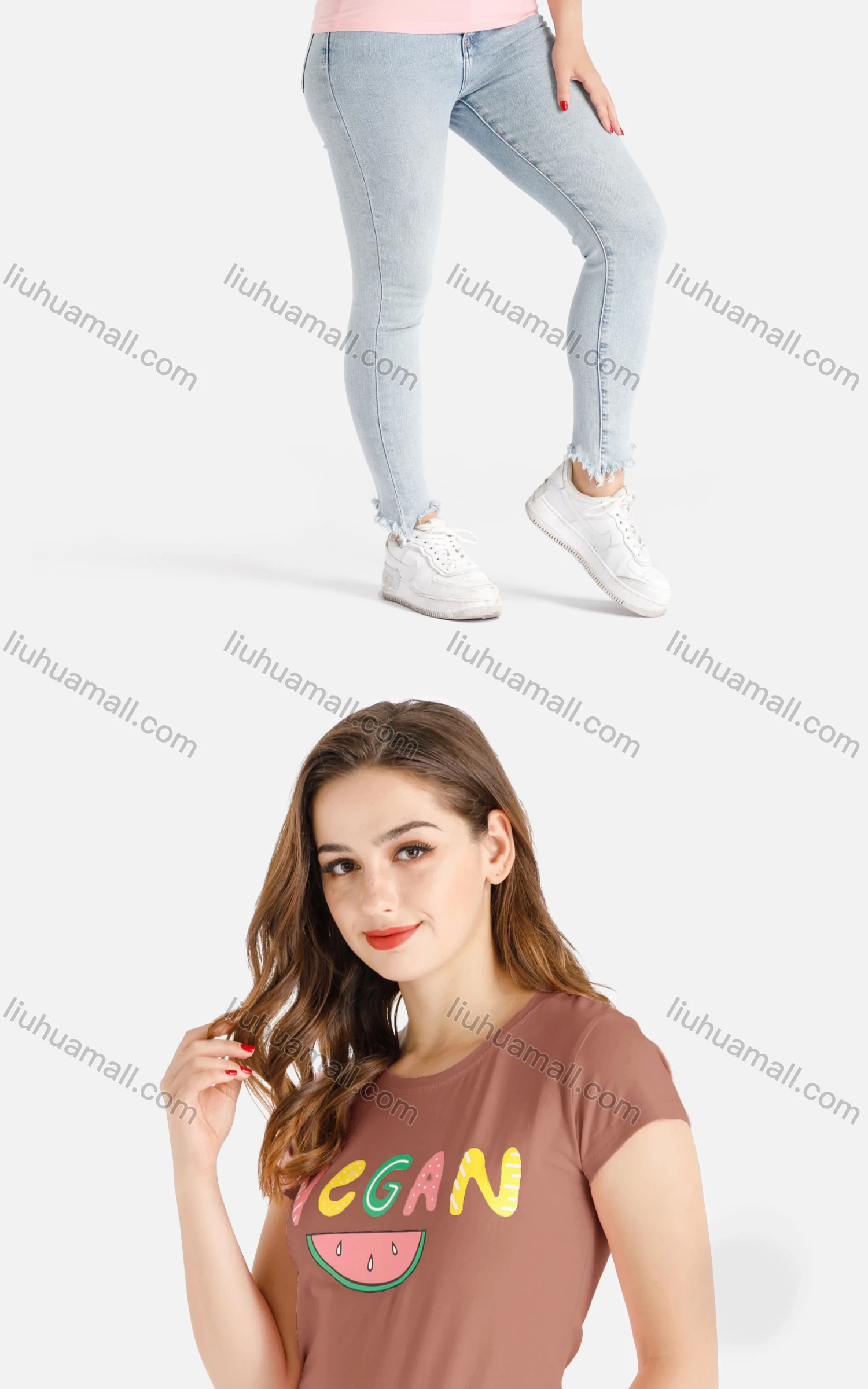 Wholesale Women's Casual Letter Fruit Print Short Sleeve Round Neck Tee - Liuhuamall