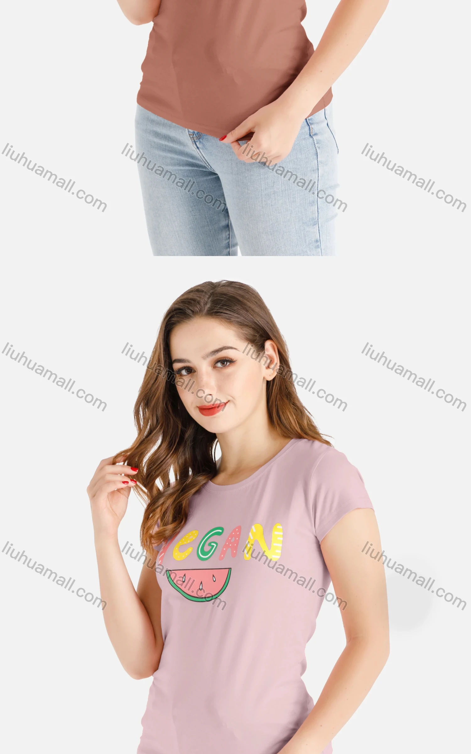 Wholesale Women's Casual Letter Fruit Print Short Sleeve Round Neck Tee - Liuhuamall