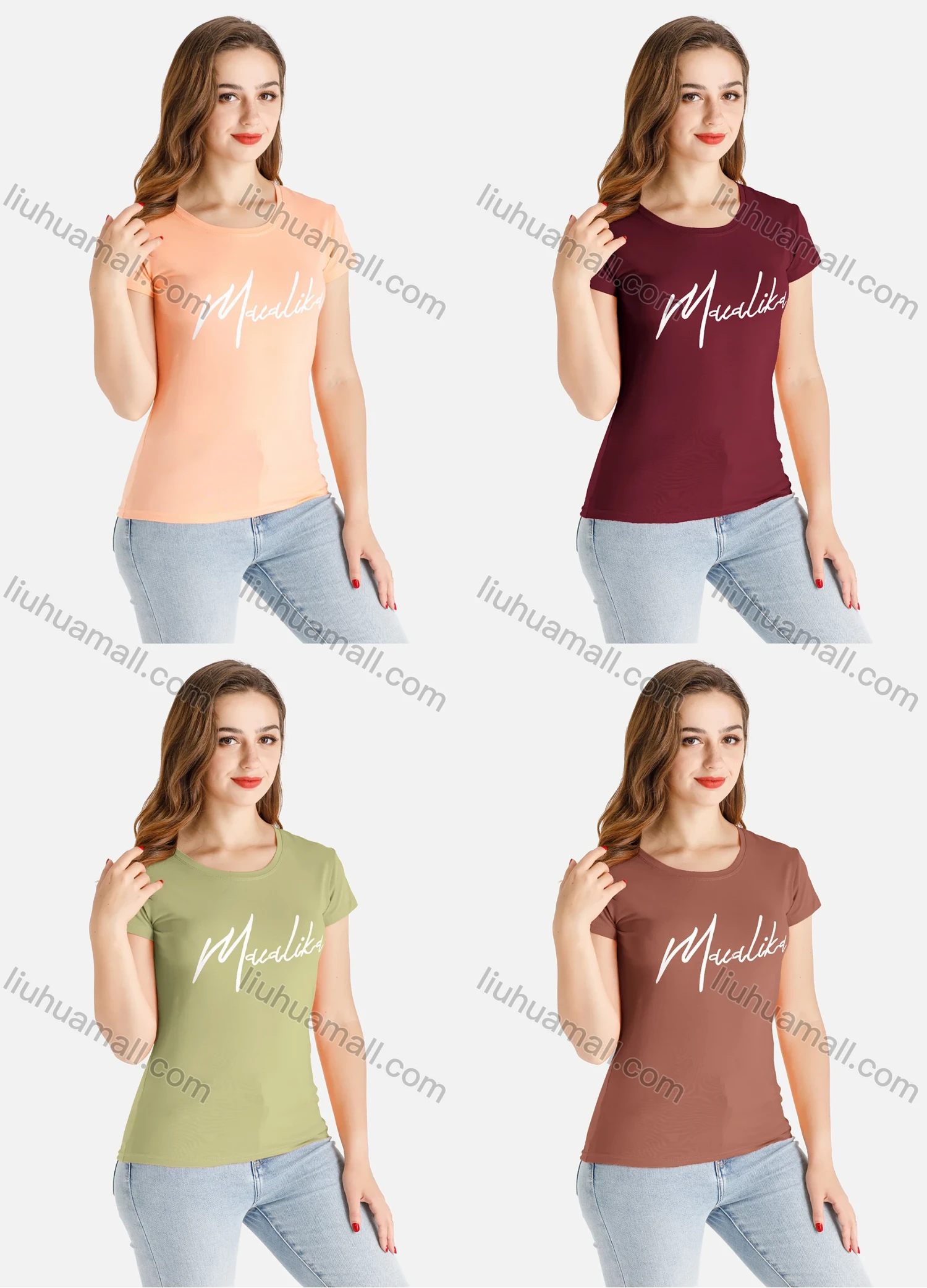 Wholesale Women's Casual Round Neck Short Sleeve Letter Print Tee - Liuhuamall