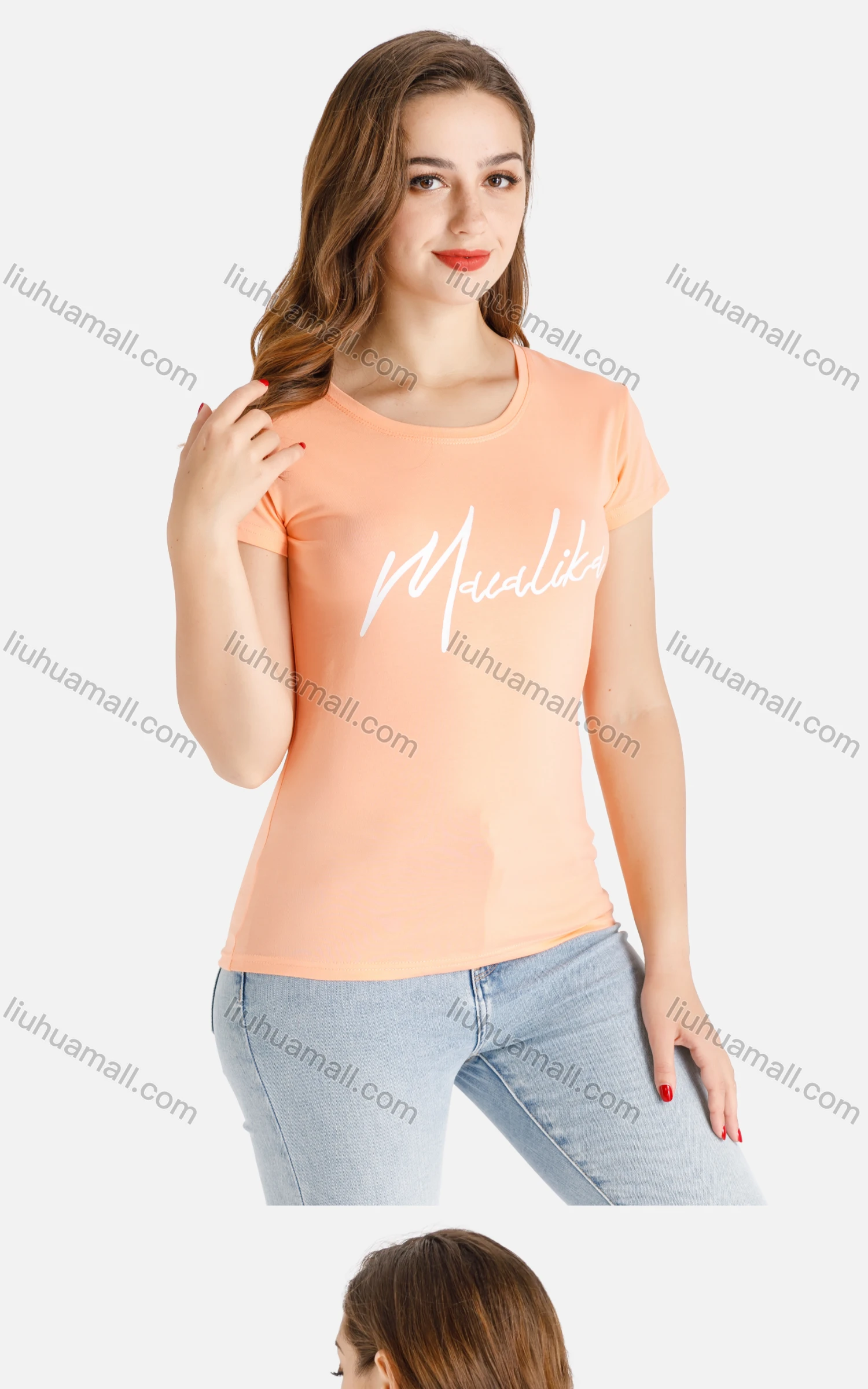 Wholesale Women's Casual Round Neck Short Sleeve Letter Print Tee - Liuhuamall
