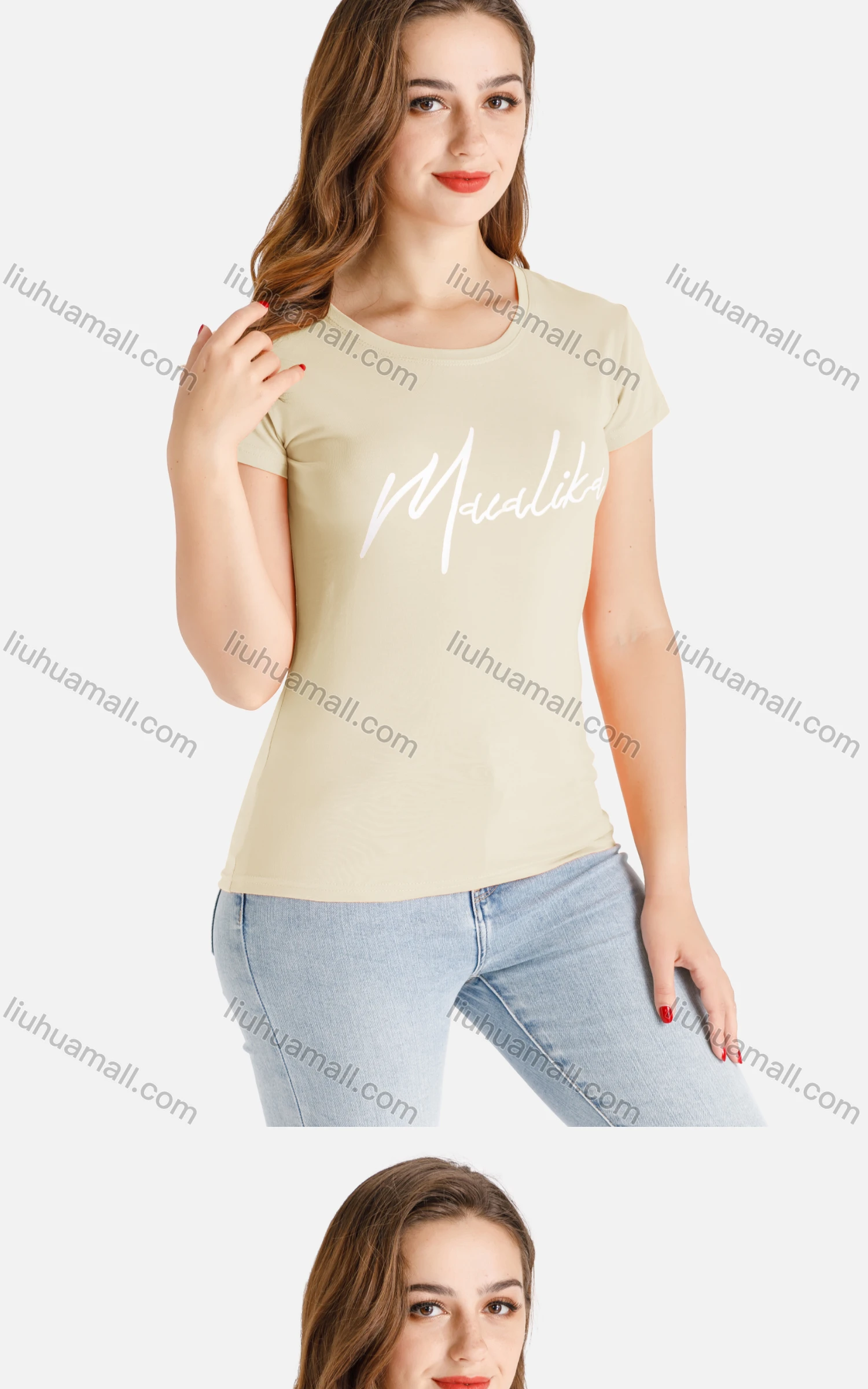 Wholesale Women's Casual Round Neck Short Sleeve Letter Print Tee - Liuhuamall