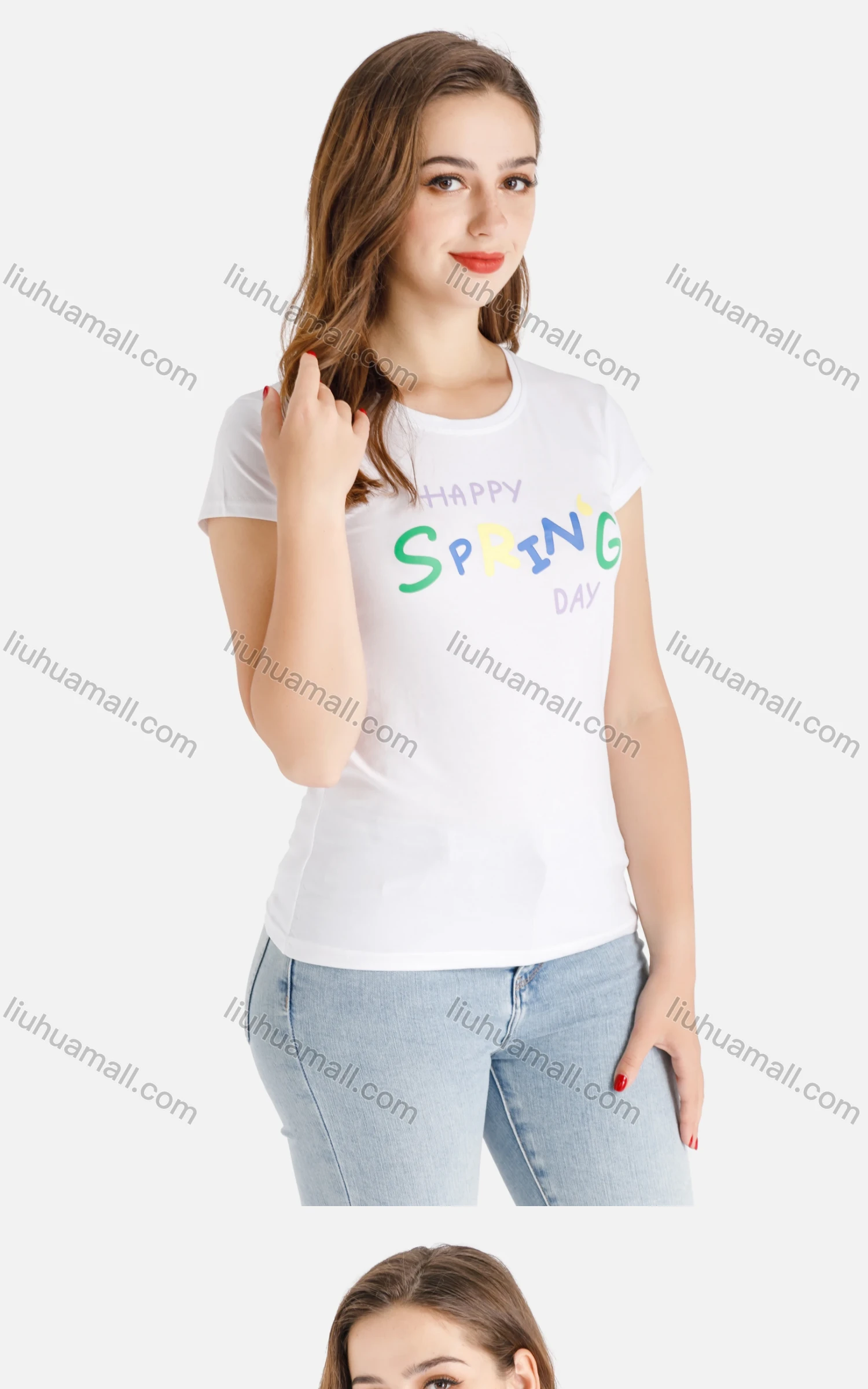 Wholesale Women's Casual Short Sleeve Round Neck Colorful Letter Print Tee - Liuhuamall