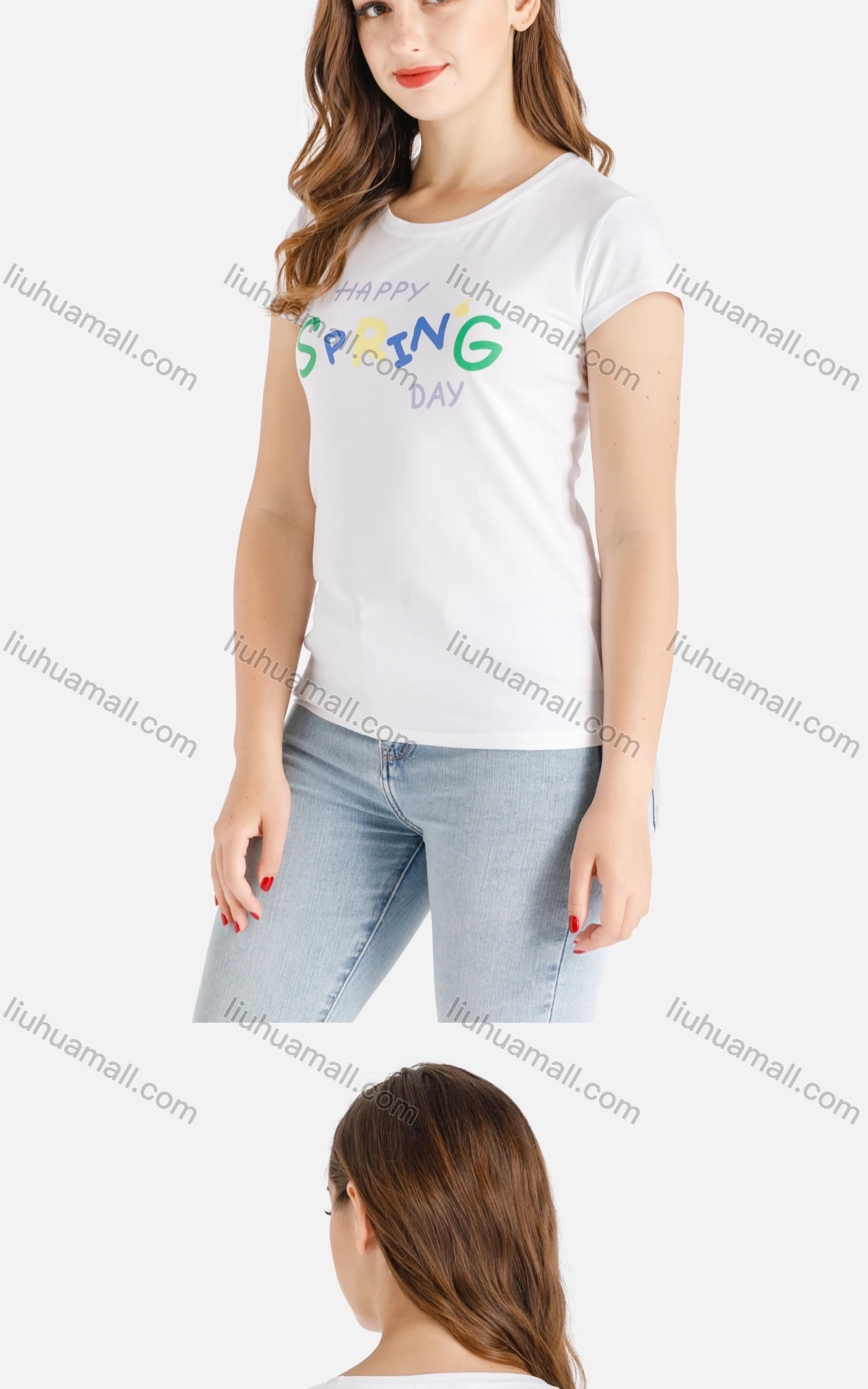 Wholesale Women's Casual Short Sleeve Round Neck Colorful Letter Print Tee - Liuhuamall