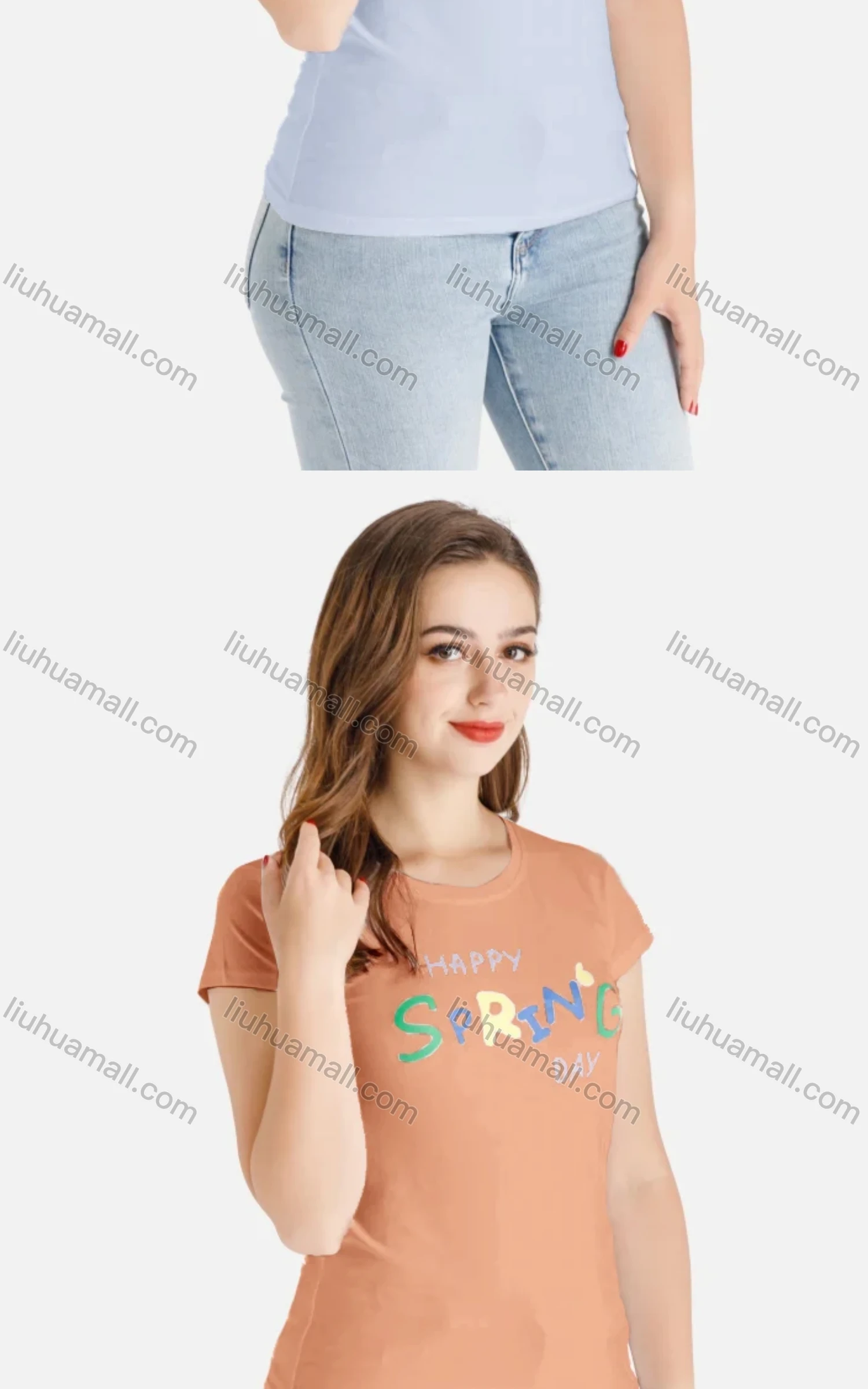 Wholesale Women's Casual Short Sleeve Round Neck Colorful Letter Print Tee - Liuhuamall