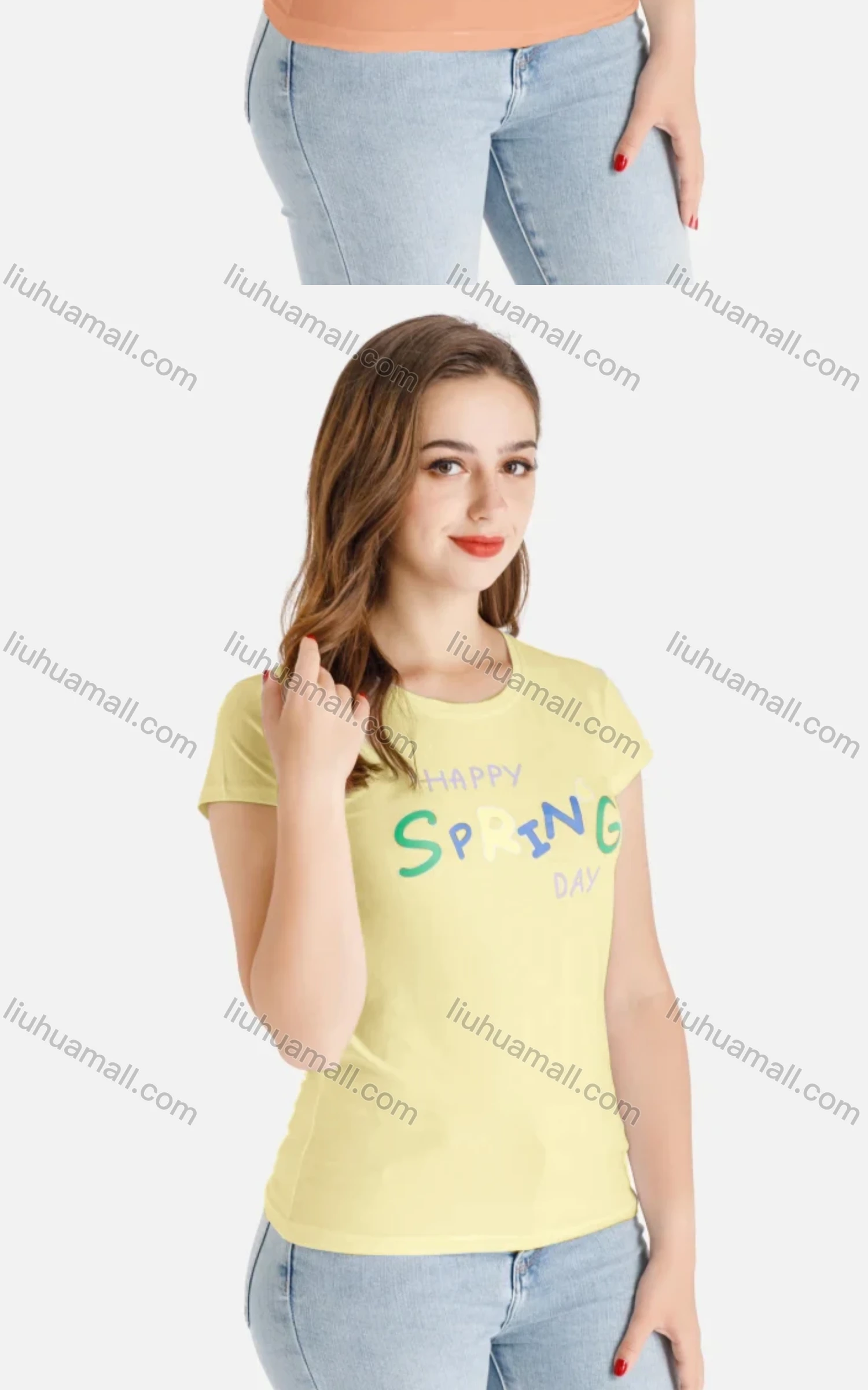 Wholesale Women's Casual Short Sleeve Round Neck Colorful Letter Print Tee - Liuhuamall