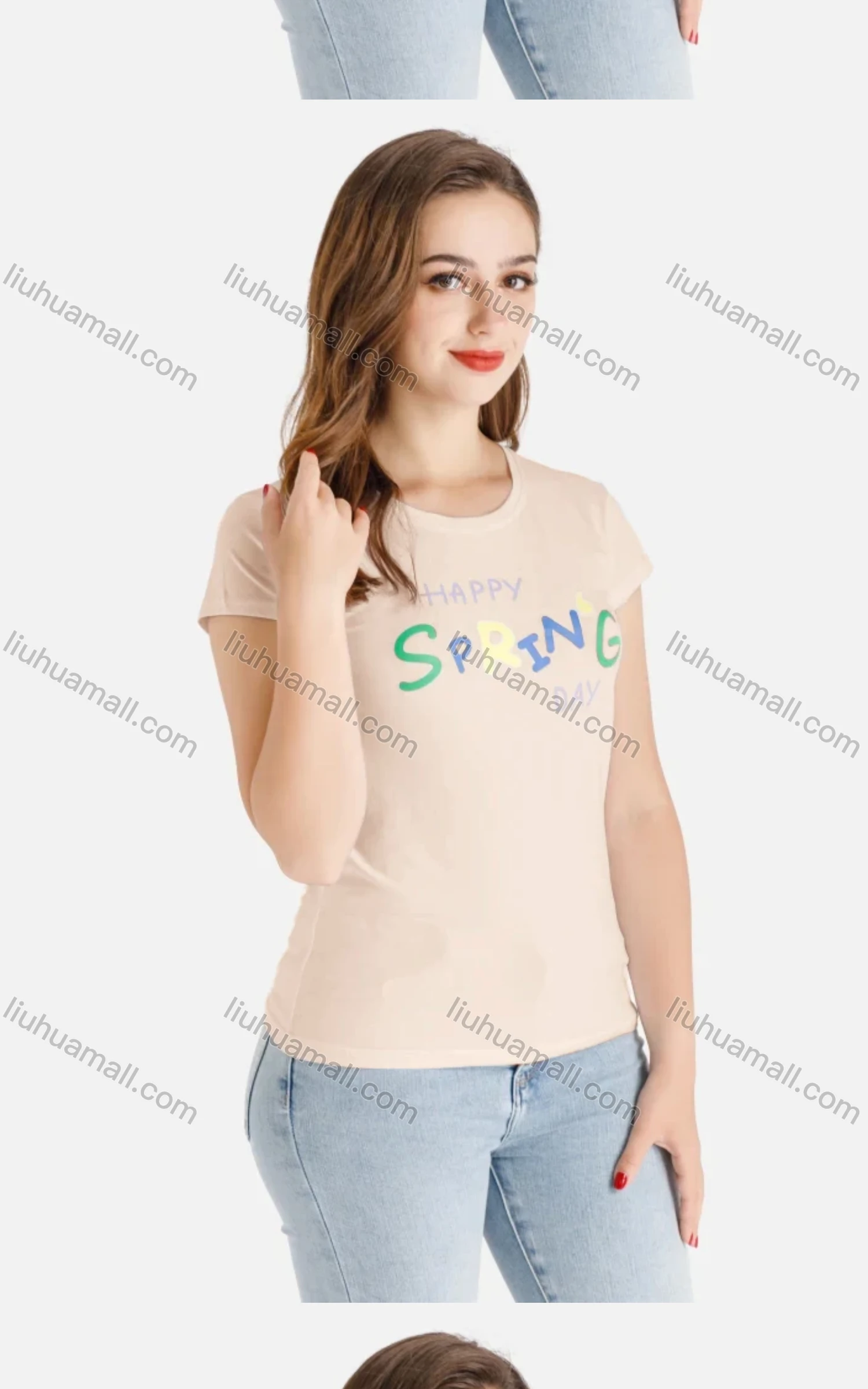Wholesale Women's Casual Short Sleeve Round Neck Colorful Letter Print Tee - Liuhuamall