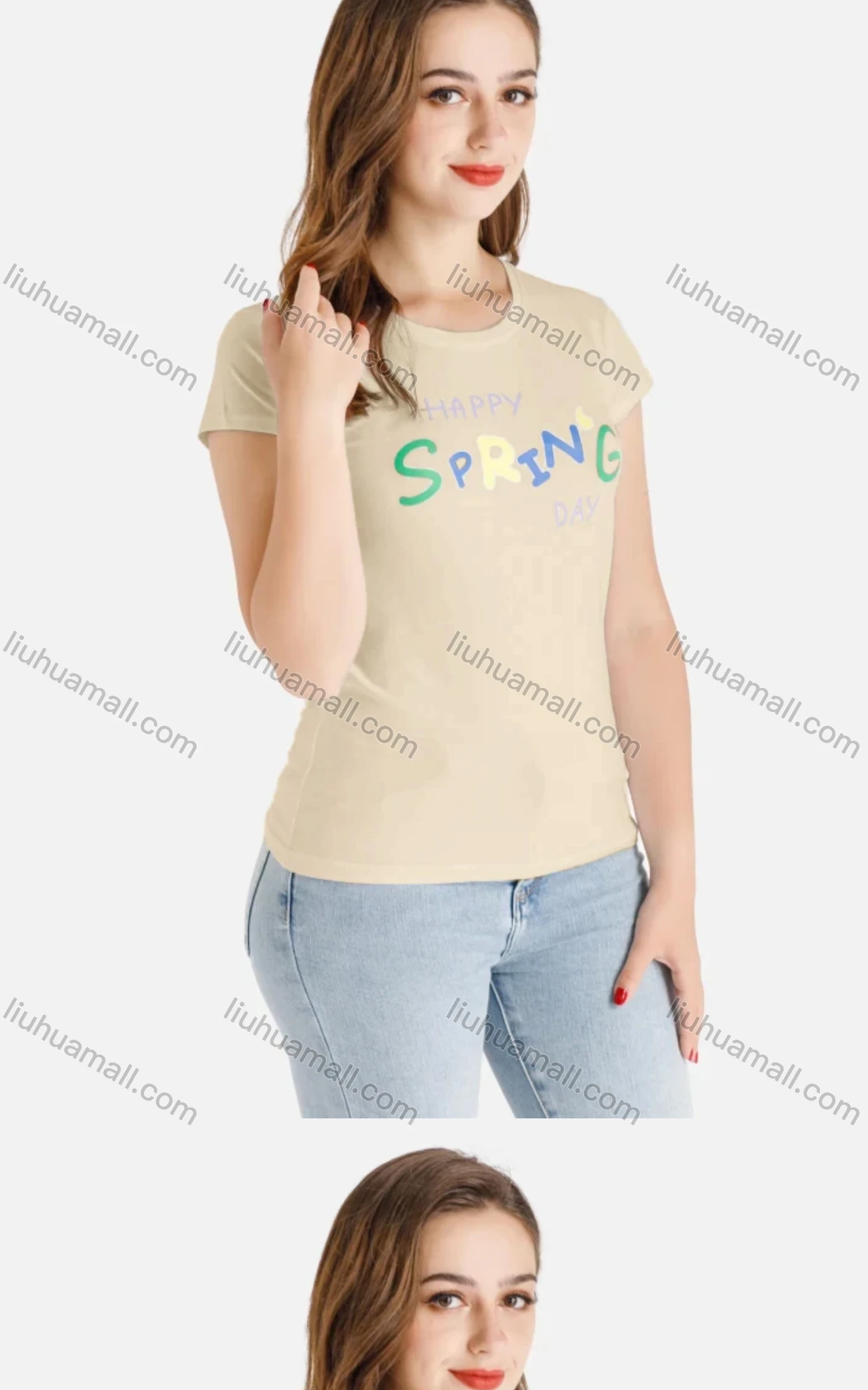 Wholesale Women's Casual Short Sleeve Round Neck Colorful Letter Print Tee - Liuhuamall