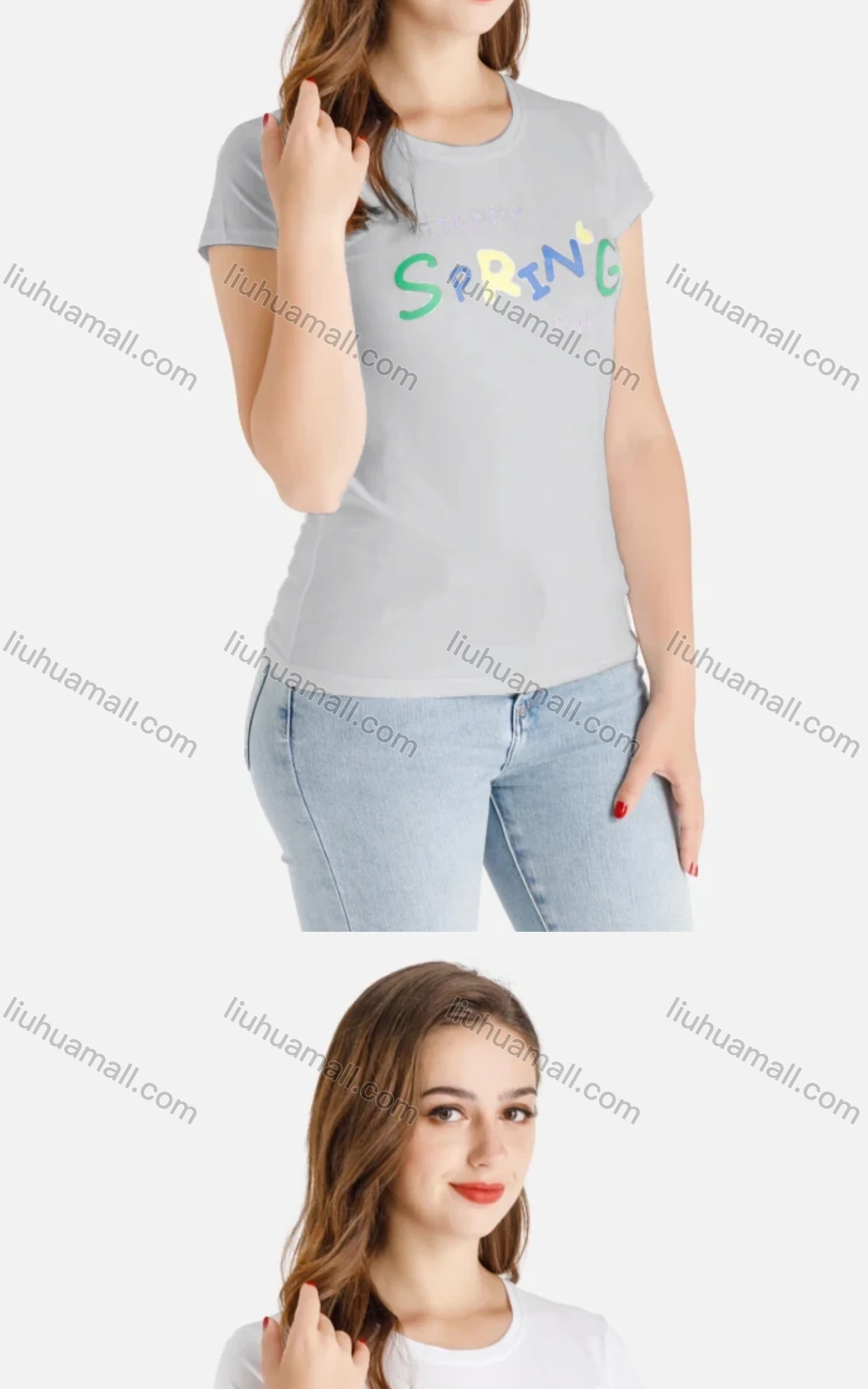 Wholesale Women's Casual Short Sleeve Round Neck Colorful Letter Print Tee - Liuhuamall