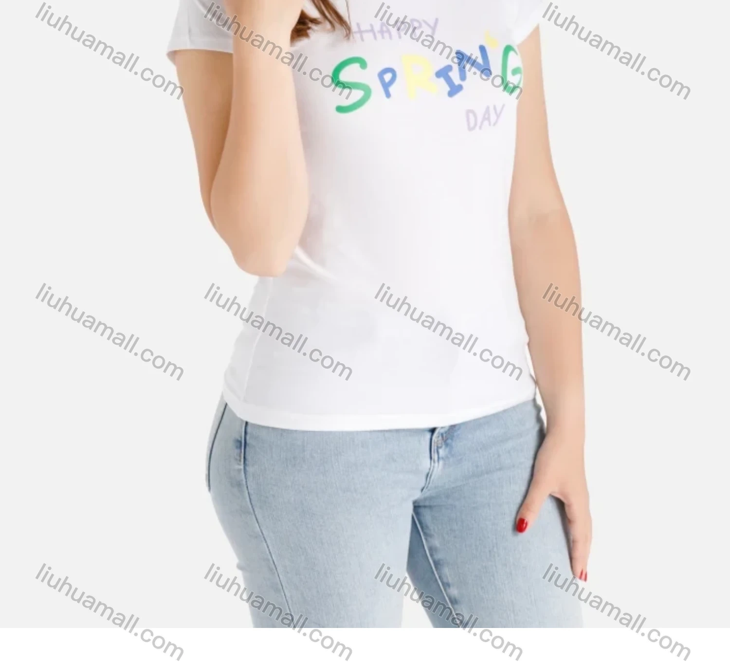 Wholesale Women's Casual Short Sleeve Round Neck Colorful Letter Print Tee - Liuhuamall