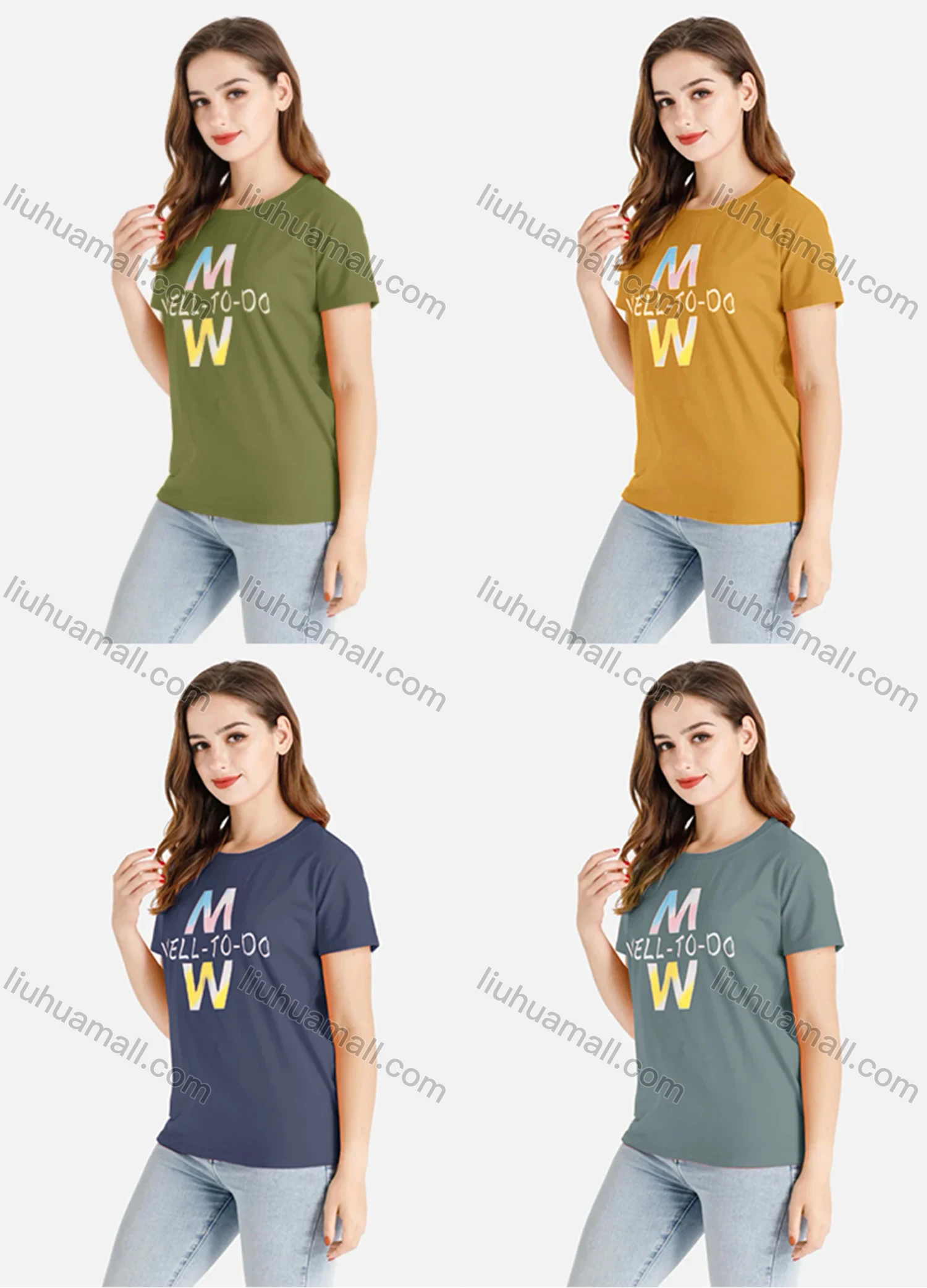 Wholesale Women's Casual Letter Print Crew Neck Short Sleeve Tee - Liuhuamall