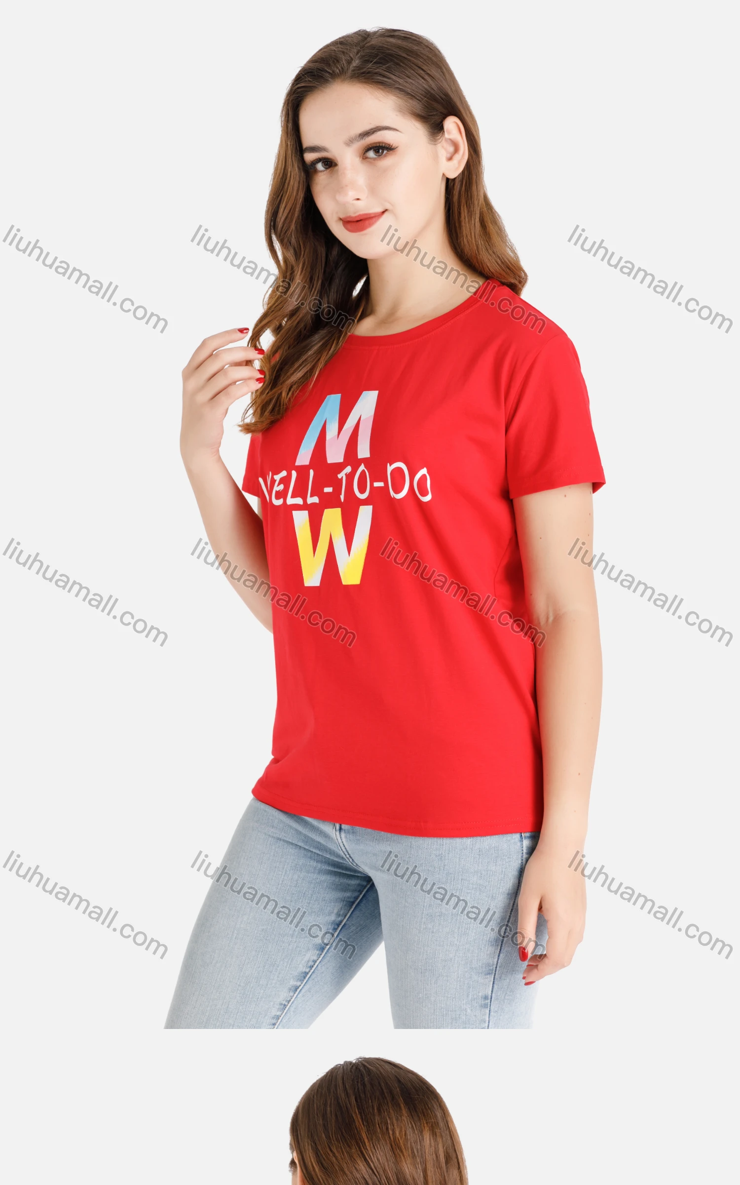 Wholesale Women's Casual Letter Print Crew Neck Short Sleeve Tee - Liuhuamall