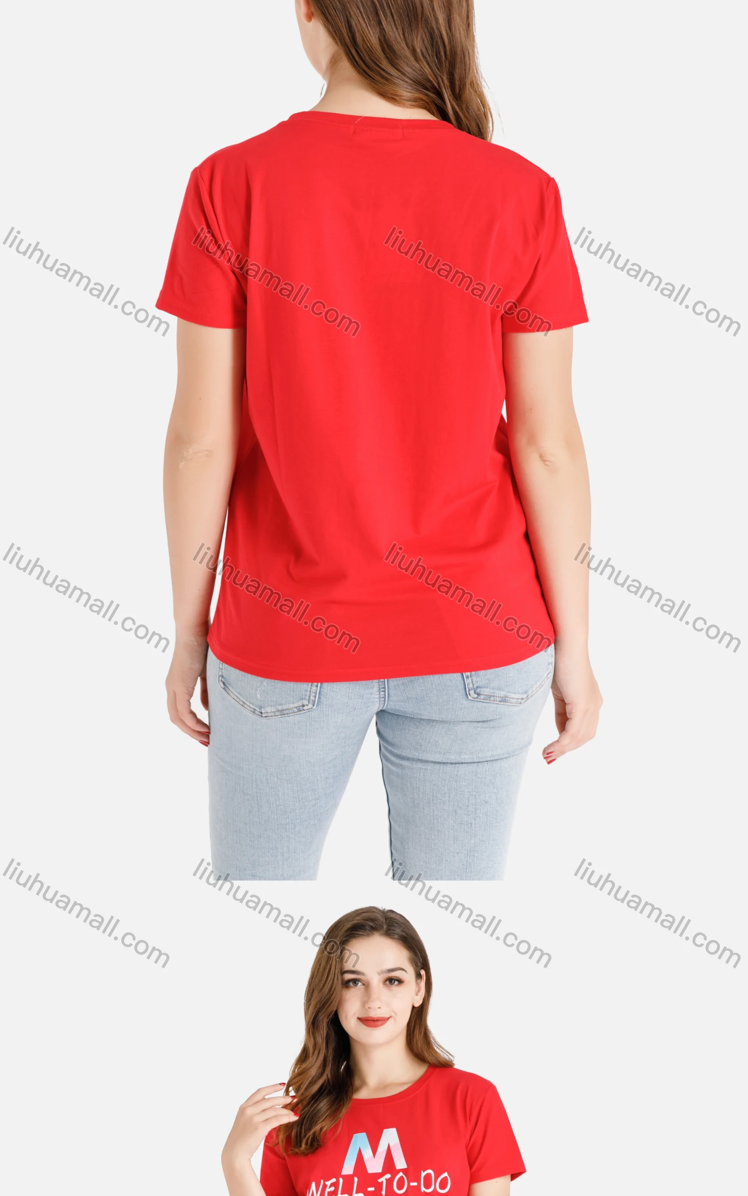 Wholesale Women's Casual Letter Print Crew Neck Short Sleeve Tee - Liuhuamall