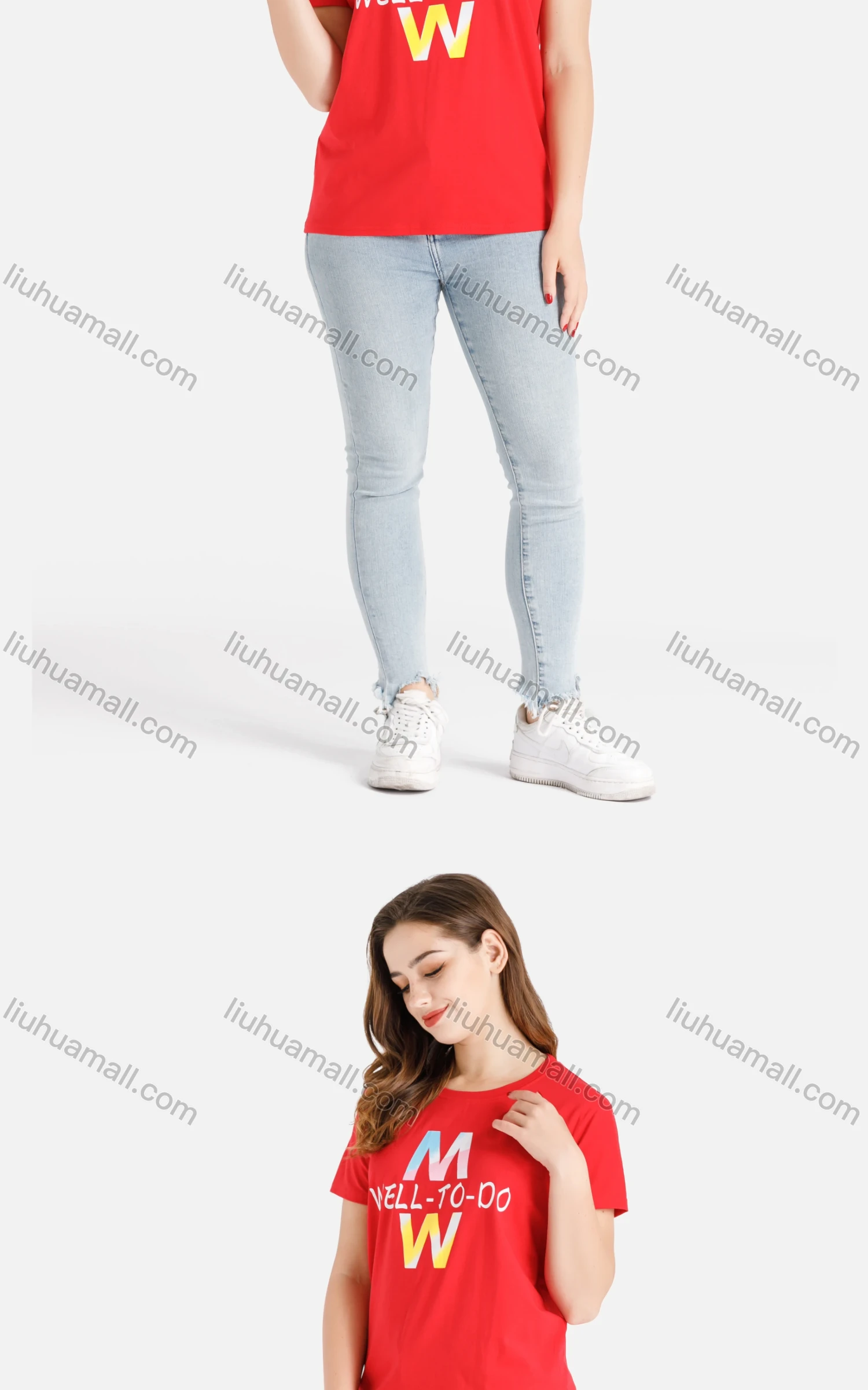 Wholesale Women's Casual Letter Print Crew Neck Short Sleeve Tee - Liuhuamall