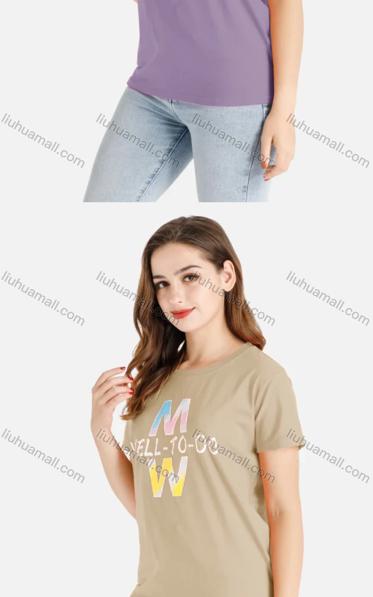 Wholesale Women's Casual Letter Print Crew Neck Short Sleeve Tee - Liuhuamall