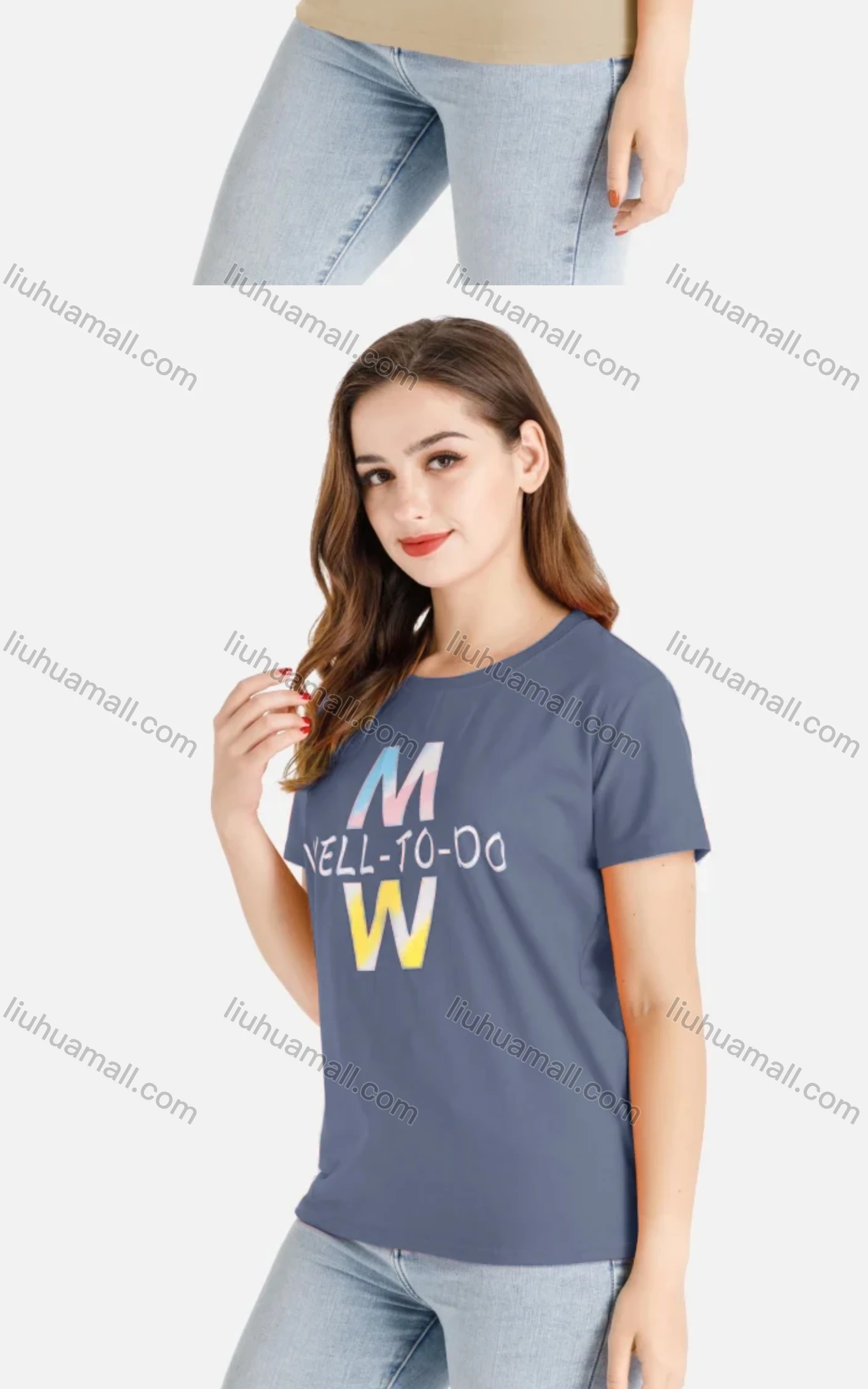 Wholesale Women's Casual Letter Print Crew Neck Short Sleeve Tee - Liuhuamall