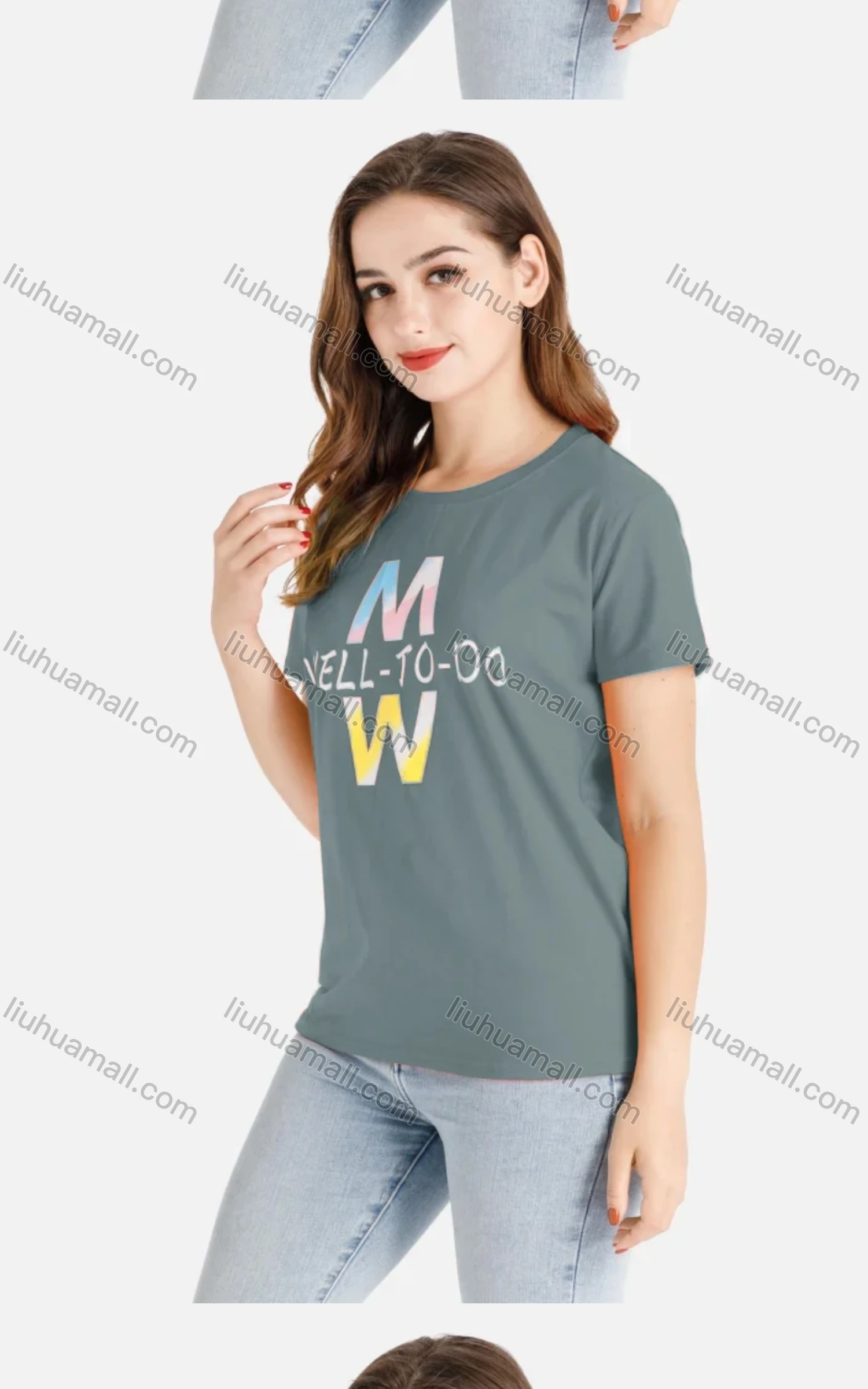 Wholesale Women's Casual Letter Print Crew Neck Short Sleeve Tee - Liuhuamall