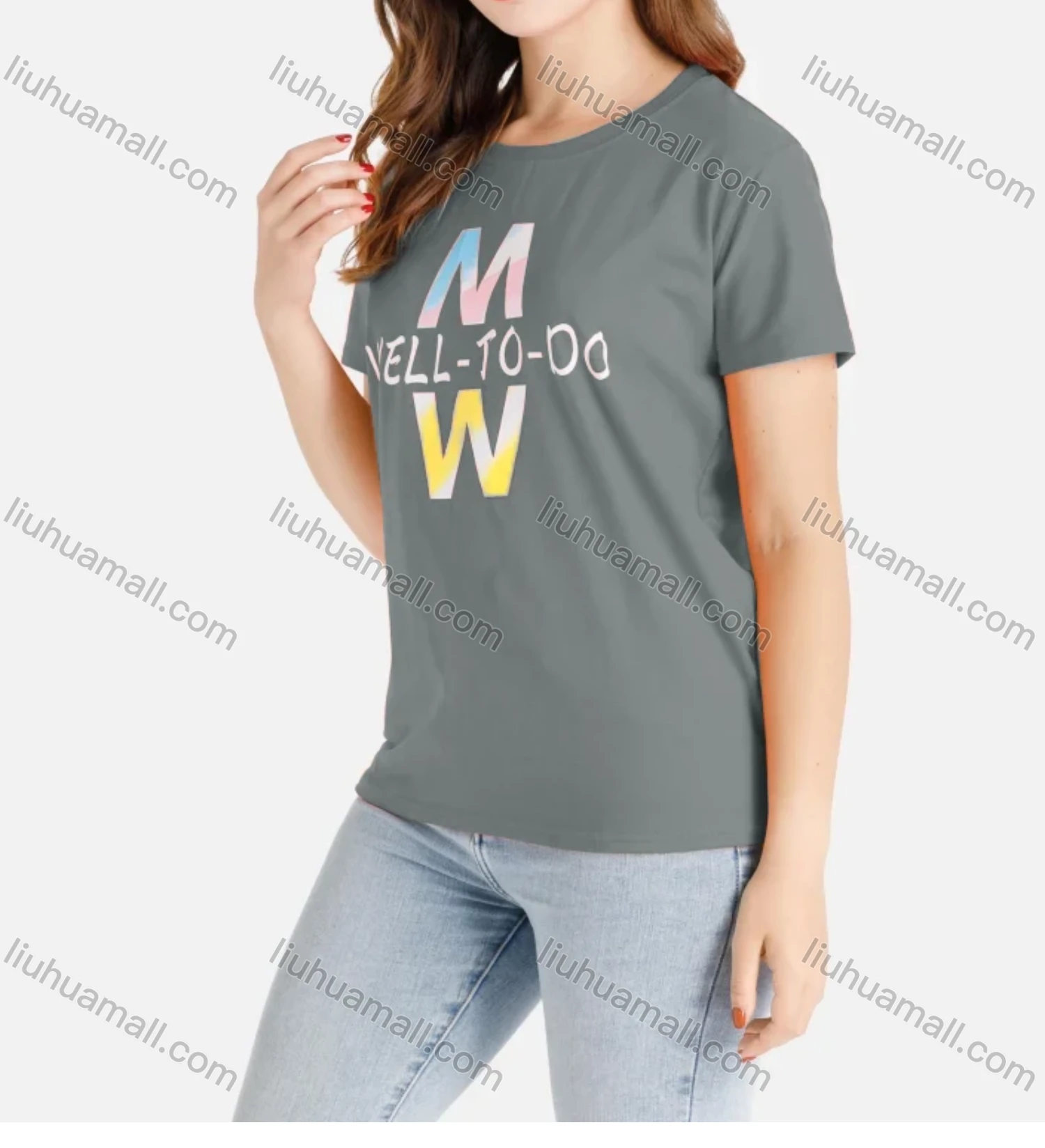 Wholesale Women's Casual Letter Print Crew Neck Short Sleeve Tee - Liuhuamall