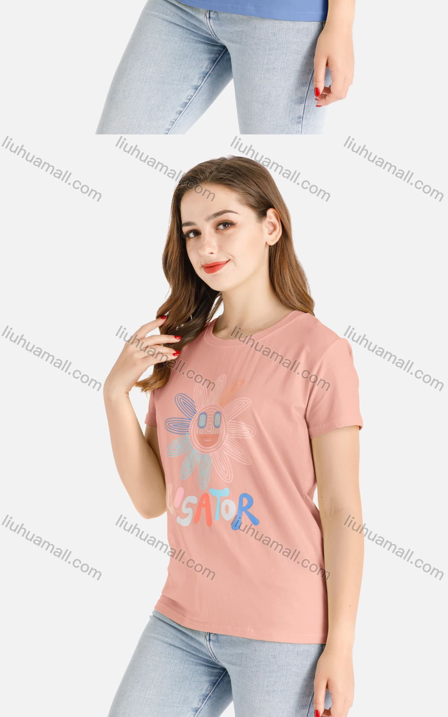 Wholesale Women's Casual Cartoon Sunflower Print Short Sleeve Round Neck Tee - Liuhuamall