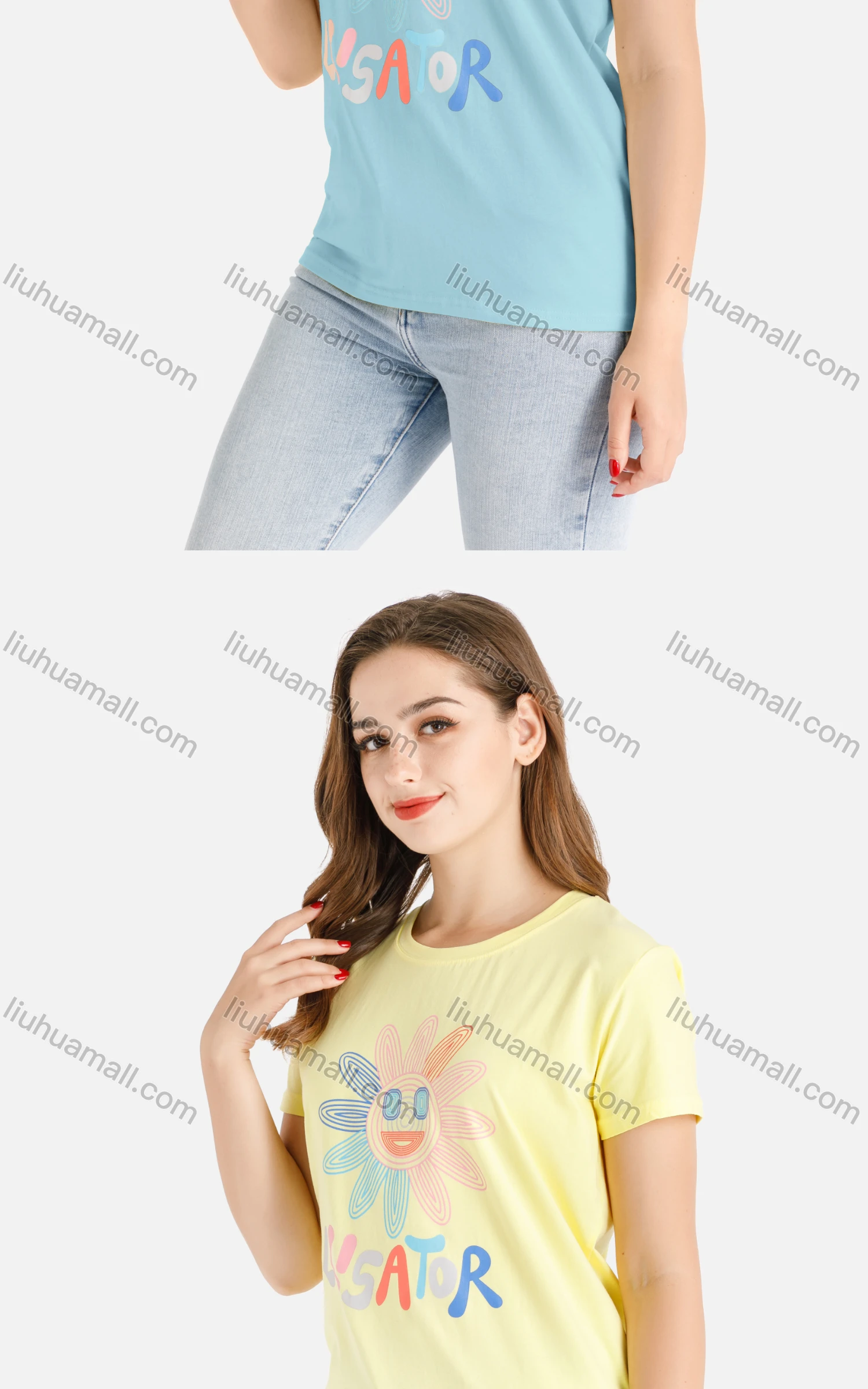 Wholesale Women's Casual Cartoon Sunflower Print Short Sleeve Round Neck Tee - Liuhuamall